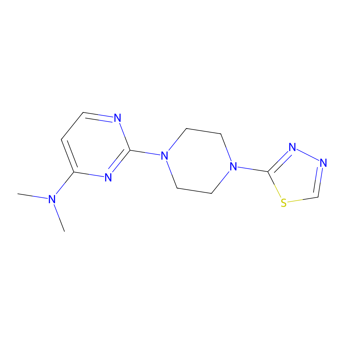 N,N-dimethyl-2-[4-(1,3,4-thiadiazol-2-yl)piperazin-1-yl]pyrimidin-4-amine molecular structure, CAS 3054614-06-8
