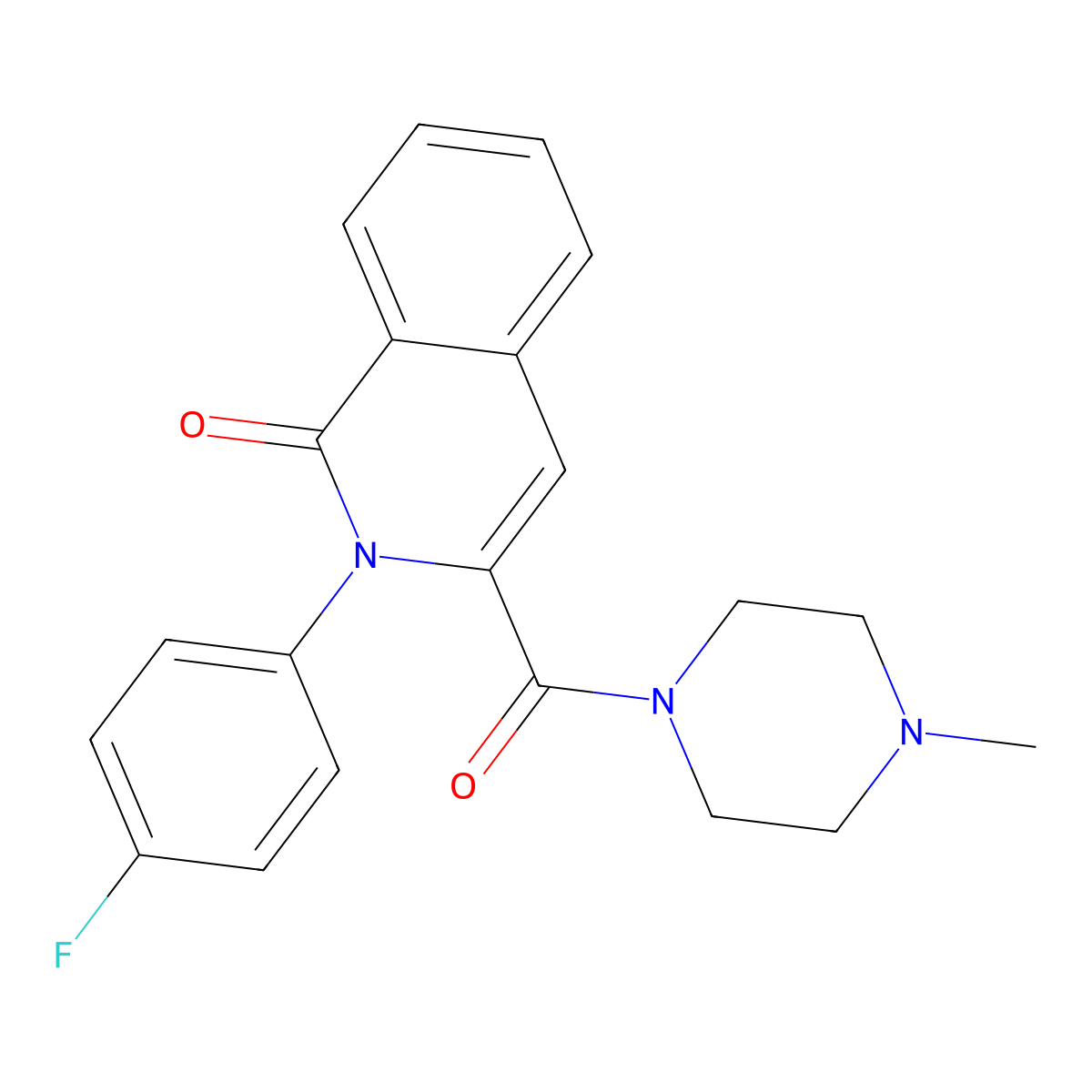 2-(4-Fluorophenyl)-3-(4-methylpiperazine-1-carbonyl)-1,2-dihydroisoquinolin-1-one molecular structure, CAS 3054614-10-4