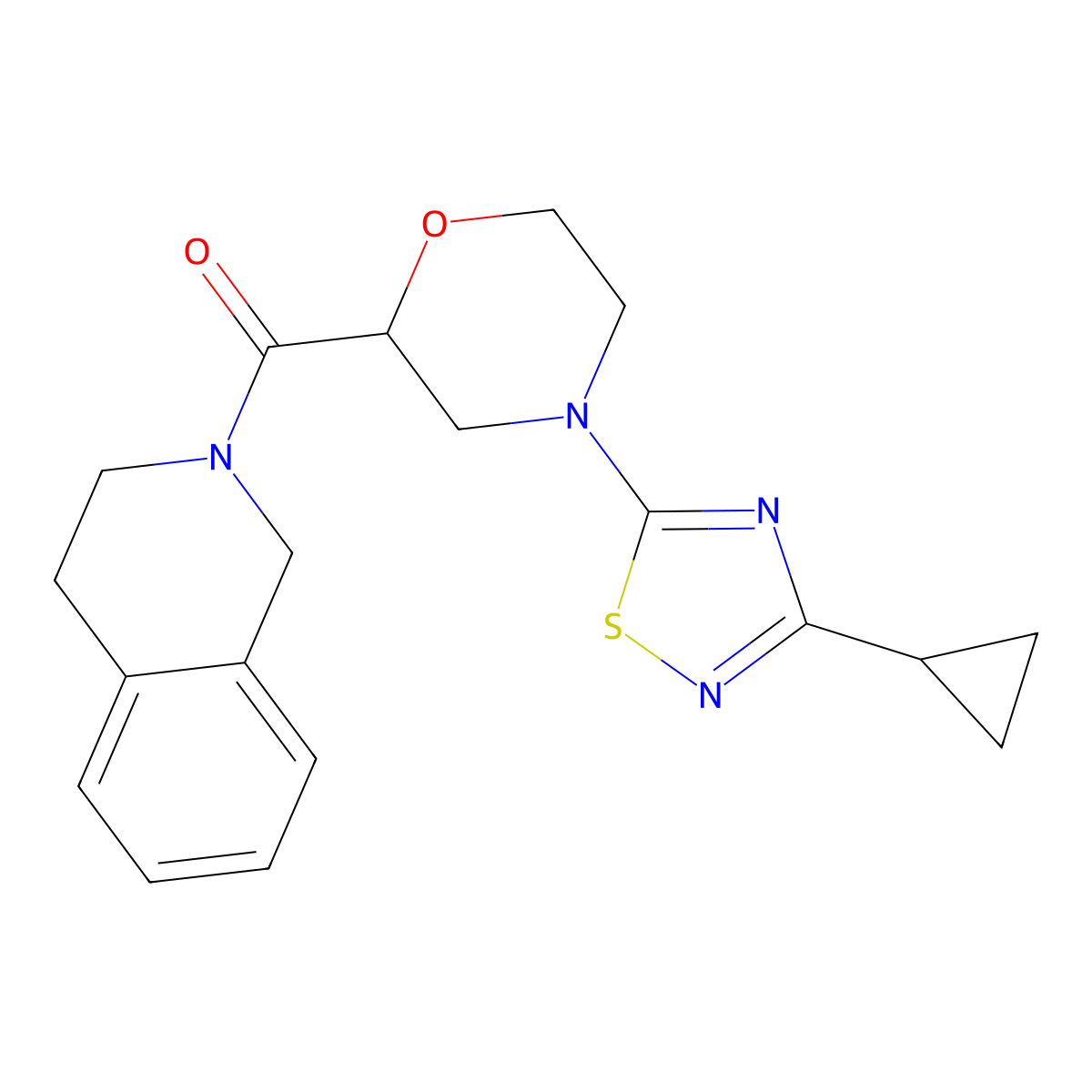 2-[4-(3-Cyclopropyl-1,2,4-thiadiazol-5-yl)morpholine-2-carbonyl]-1,2,3,4-tetrahydroisoquinoline molecular structure, CAS 3054614-11-5