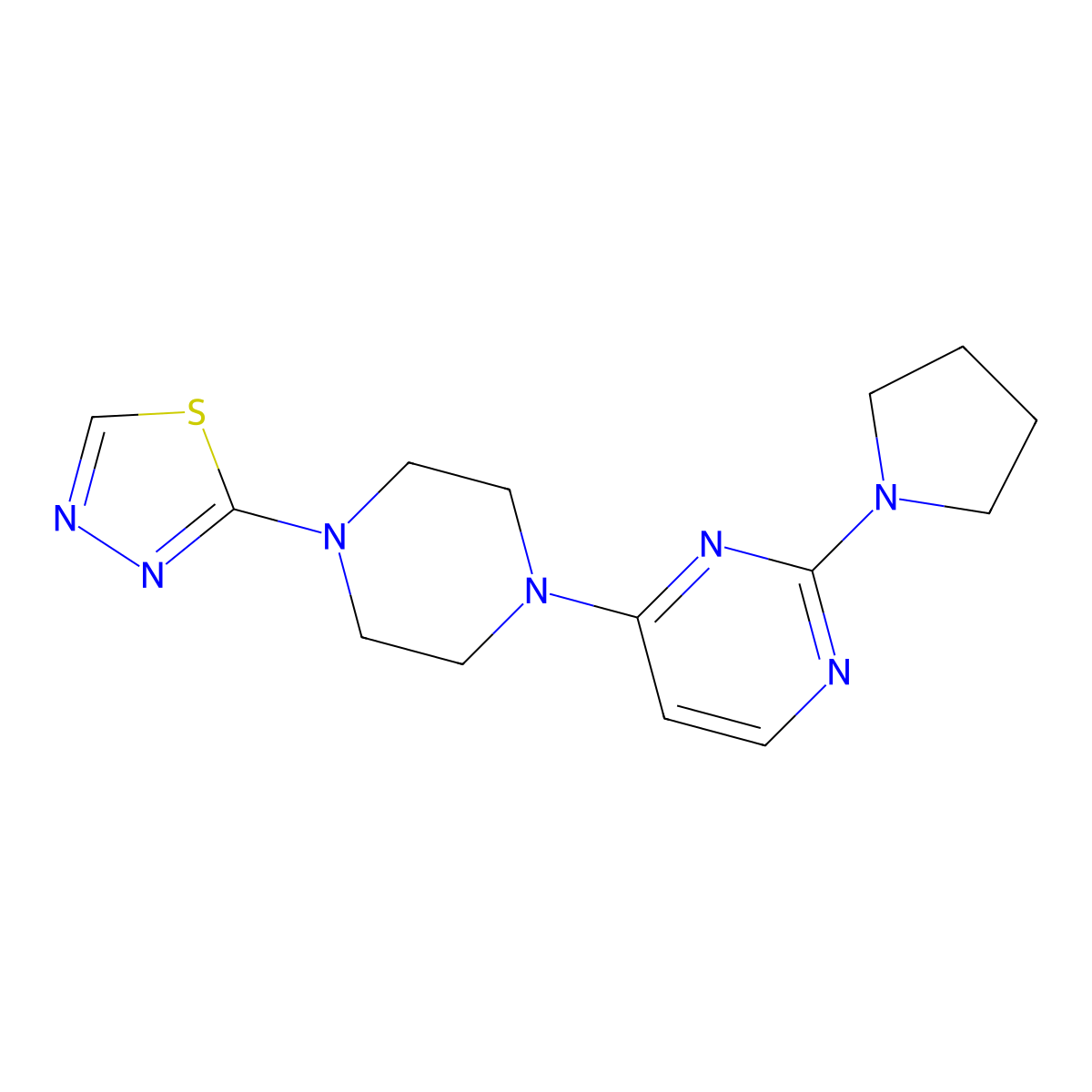 2-(Pyrrolidin-1-yl)-4-[4-(1,3,4-thiadiazol-2-yl)piperazin-1-yl]pyrimidine molecular structure, CAS 3054614-12-6