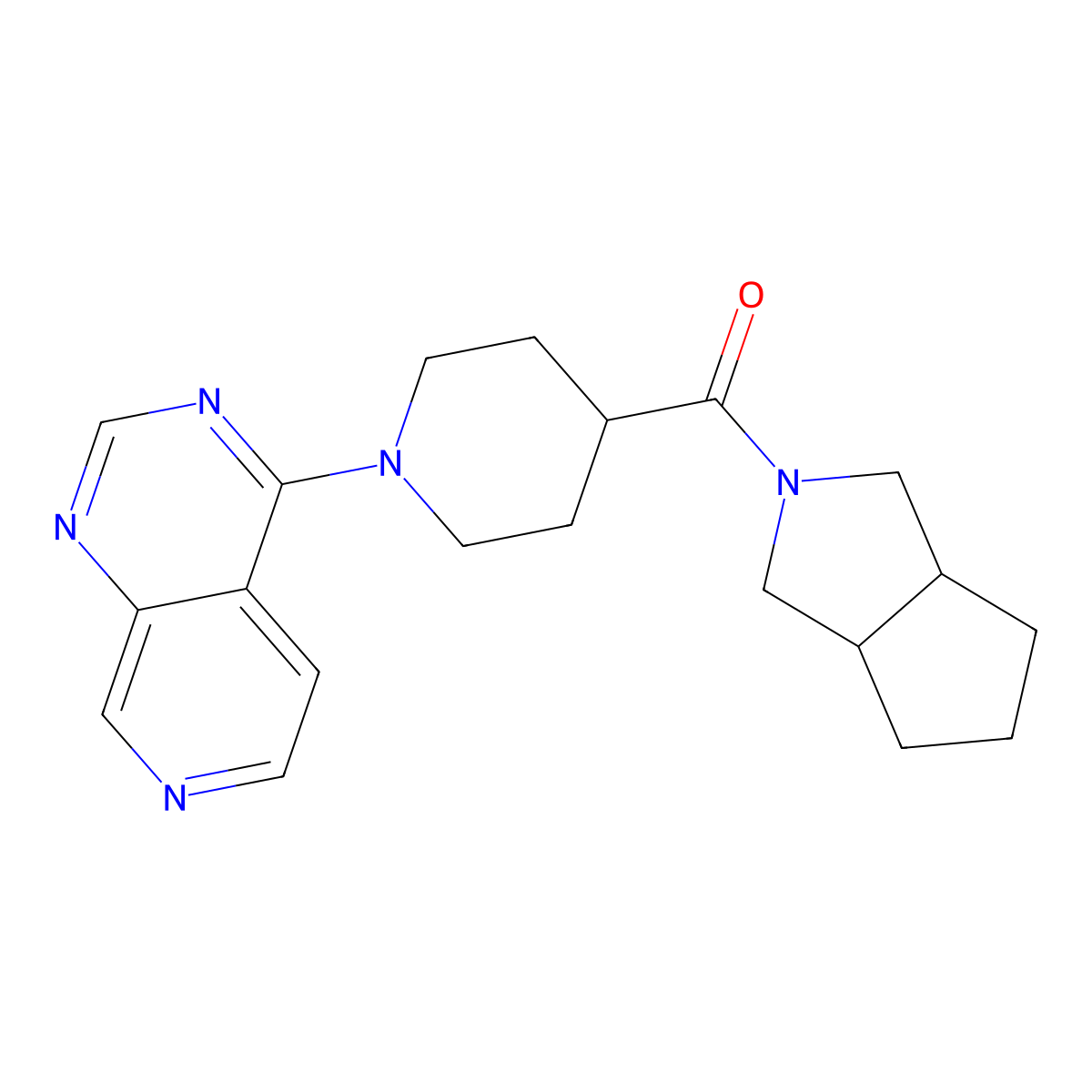 4-{Octahydrocyclopenta[c]pyrrole-2-carbonyl}-1-{pyrido[3,4-d]pyrimidin-4-yl}piperidine molecular structure, CAS 3054614-16-0