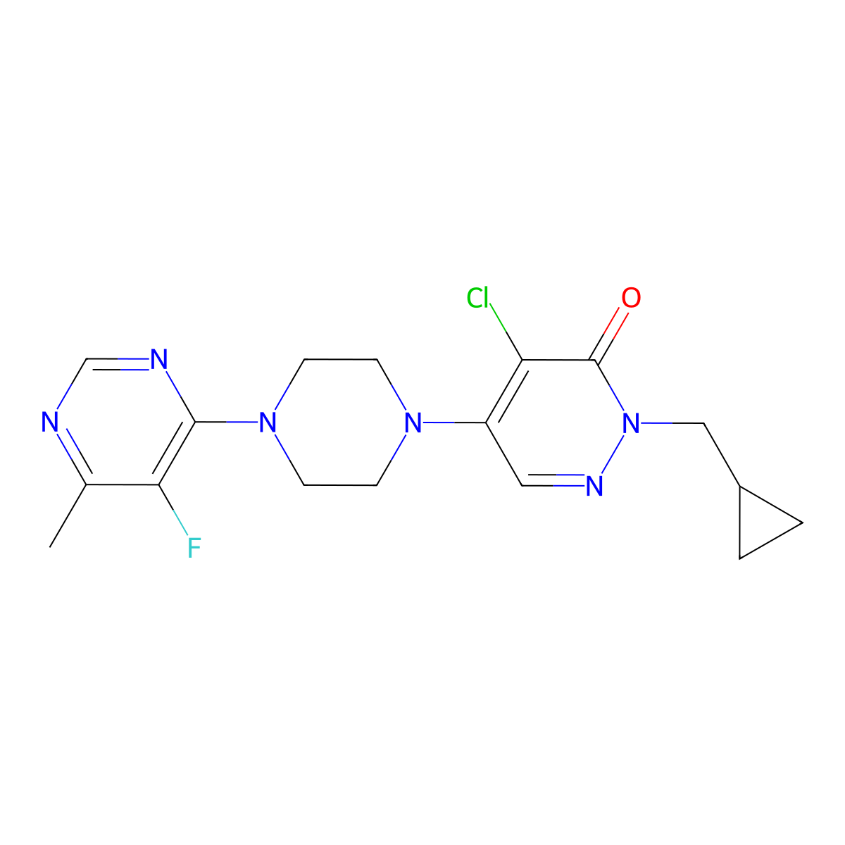 4-Chloro-2-(cyclopropylmethyl)-5-[4-(5-fluoro-6-methylpyrimidin-4-yl)piperazin-1-yl]-2,3-dihydropyridazin-3-one molecular structure, CAS 3054614-18-2