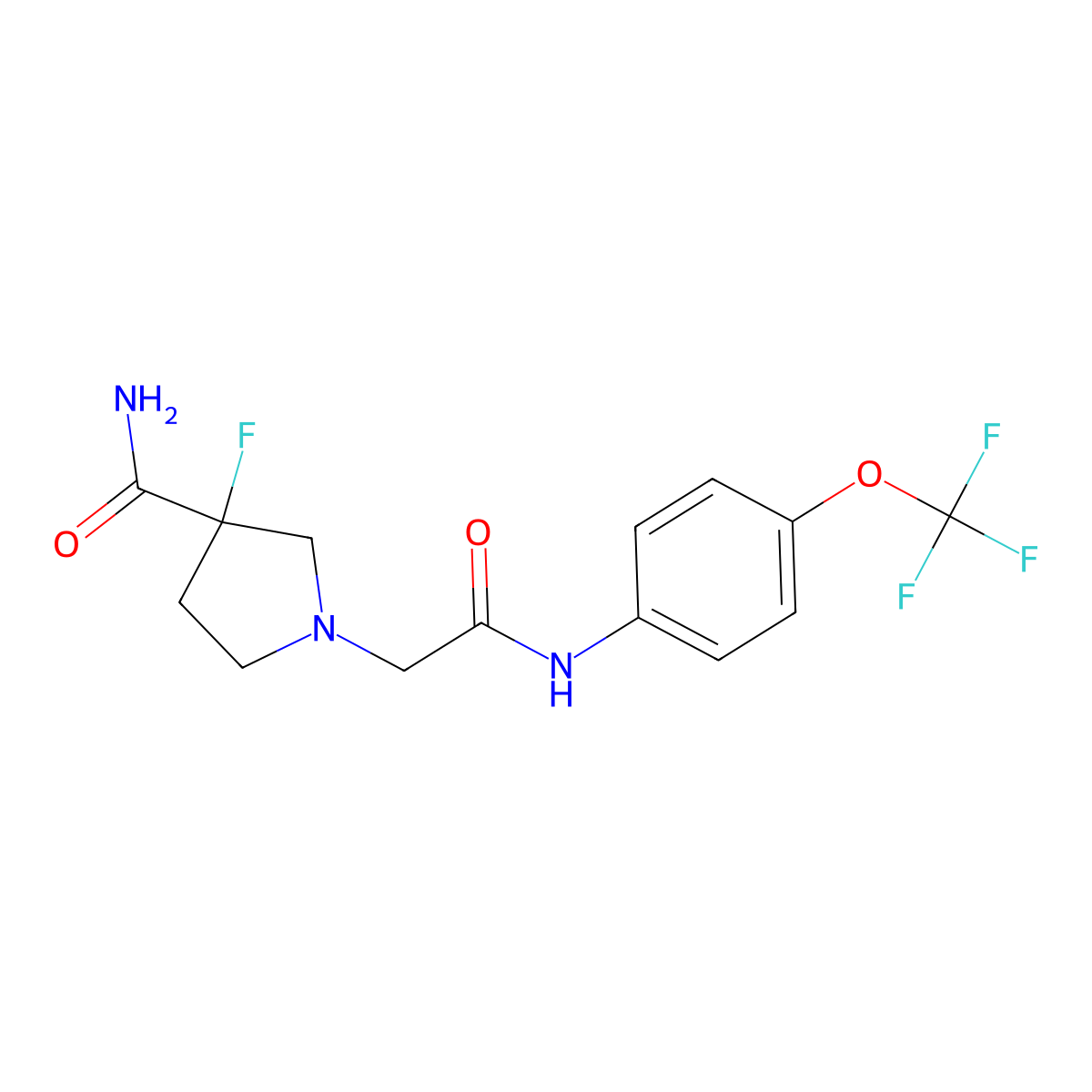 3-Fluoro-1-({[4-(trifluoromethoxy)phenyl]carbamoyl}methyl)pyrrolidine-3-carboxamide molecular structure, CAS 3054614-21-7