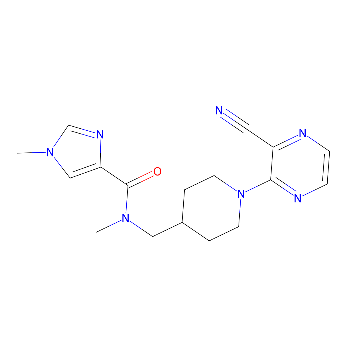 N-{[1-(3-cyanopyrazin-2-yl)piperidin-4-yl]methyl}-N,1-dimethyl-1H-imidazole-4-carboxamide molecular structure, CAS 3054614-24-0