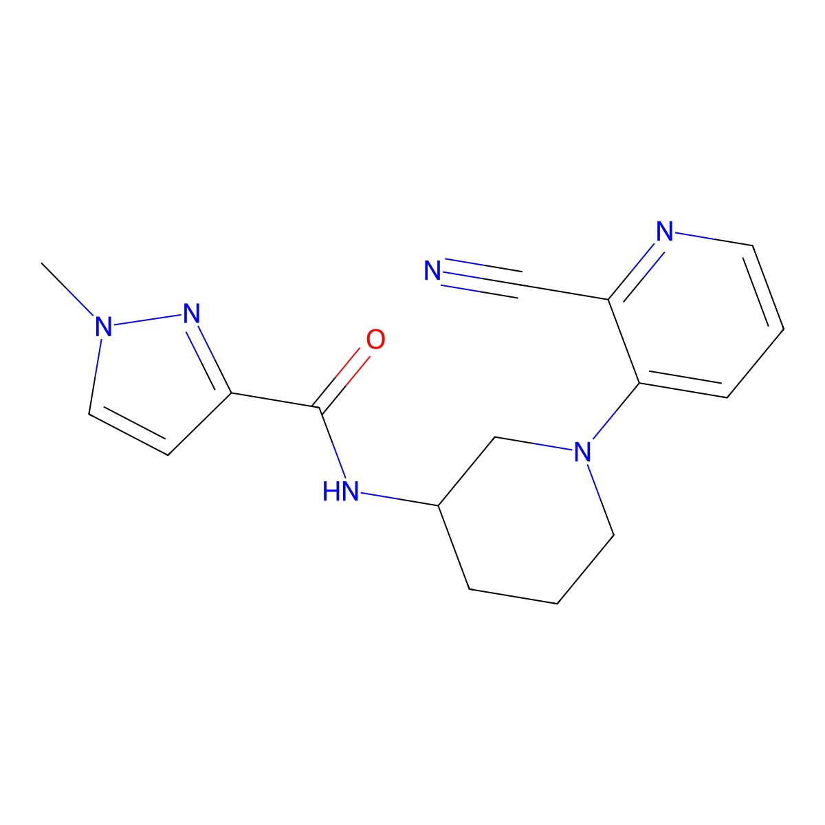 N-[1-(2-cyanopyridin-3-yl)piperidin-3-yl]-1-methyl-1H-pyrazole-3-carboxamide molecular structure, CAS 3054614-26-2