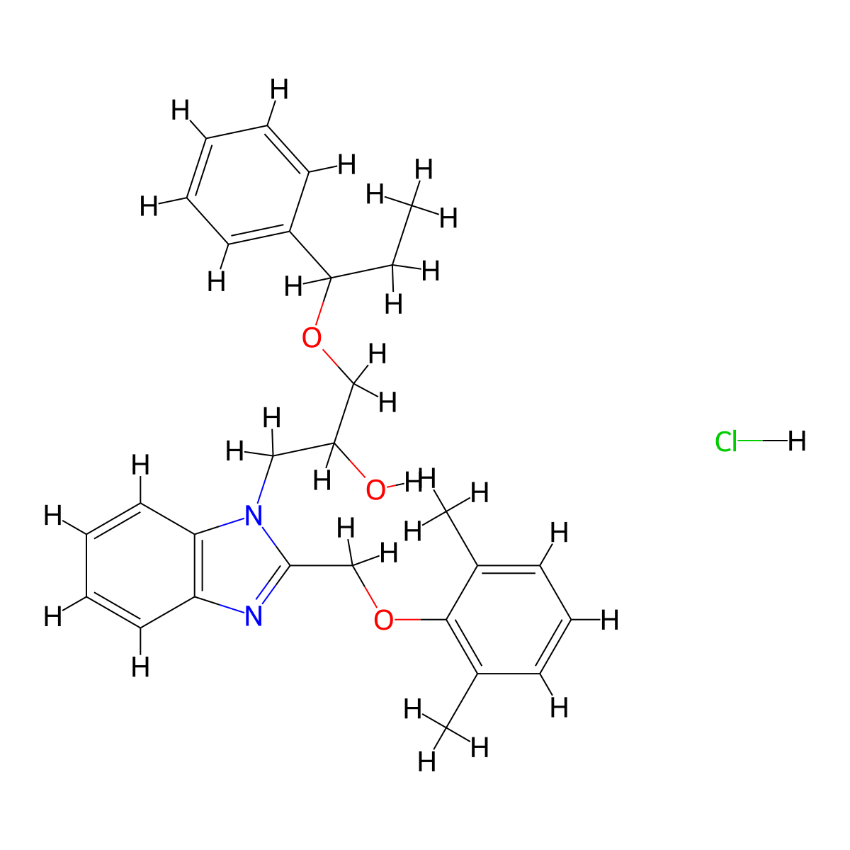 1-{2-[(2,6-dimethylphenoxy)methyl]-1H-1,3-benzodiazol-1-yl}-3-(1-phenylpropoxy)propan-2-ol hydrochloride molecular structure, CAS 3054614-28-4