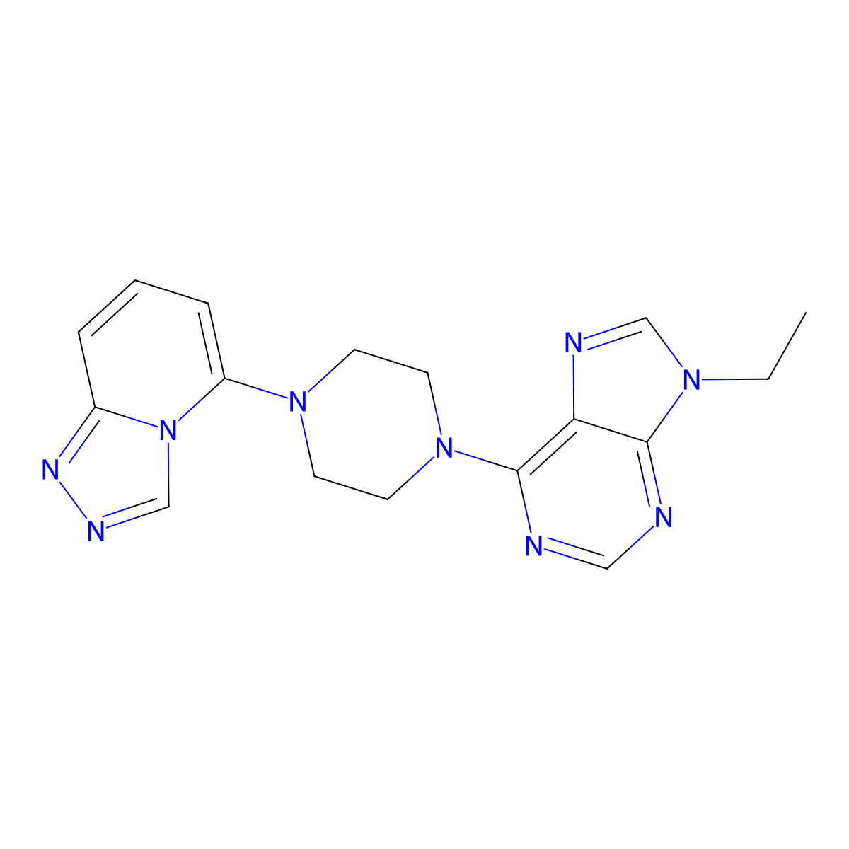 9-ethyl-6-(4-{[1,2,4]triazolo[4,3-a]pyridin-5-yl}piperazin-1-yl)-9H-purine molecular structure, CAS 3054614-29-5