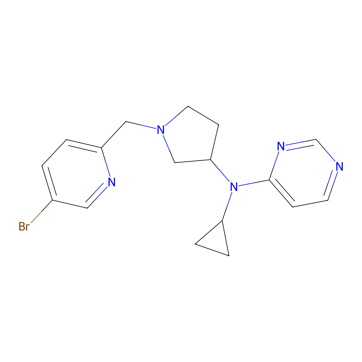 N-{1-[(5-bromopyridin-2-yl)methyl]pyrrolidin-3-yl}-N-cyclopropylpyrimidin-4-amine molecular structure, CAS 3054614-32-0