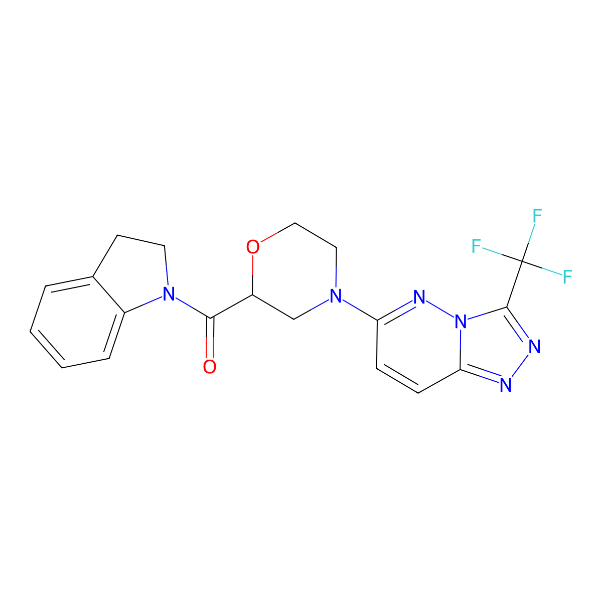 1-{4-[3-(trifluoromethyl)-[1,2,4]triazolo[4,3-b]pyridazin-6-yl]morpholine-2-carbonyl}-2,3-dihydro-1H-indole molecular structure, CAS 3054614-44-4
