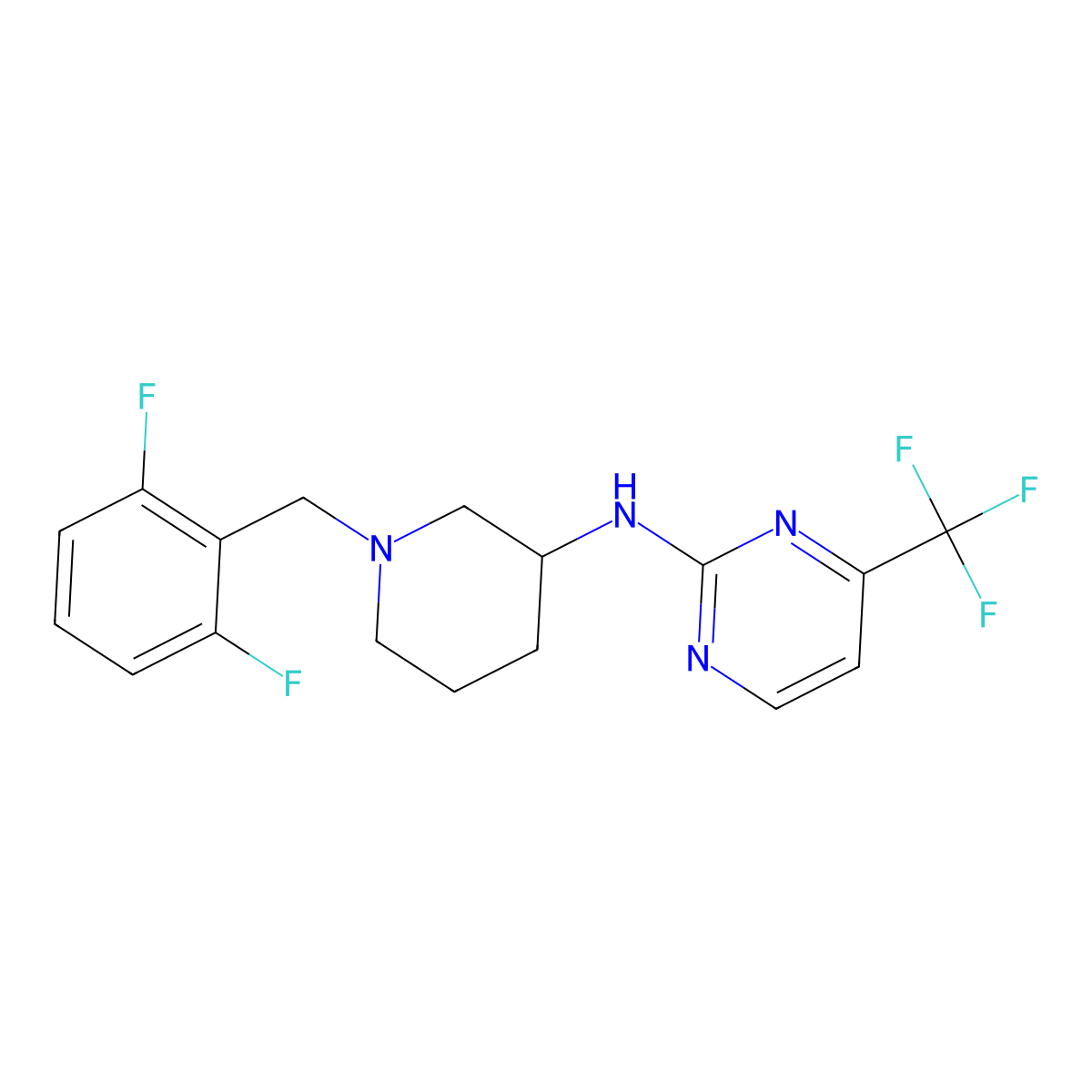 N-{1-[(2,6-difluorophenyl)methyl]piperidin-3-yl}-4-(trifluoromethyl)pyrimidin-2-amine molecular structure, CAS 3054614-60-4