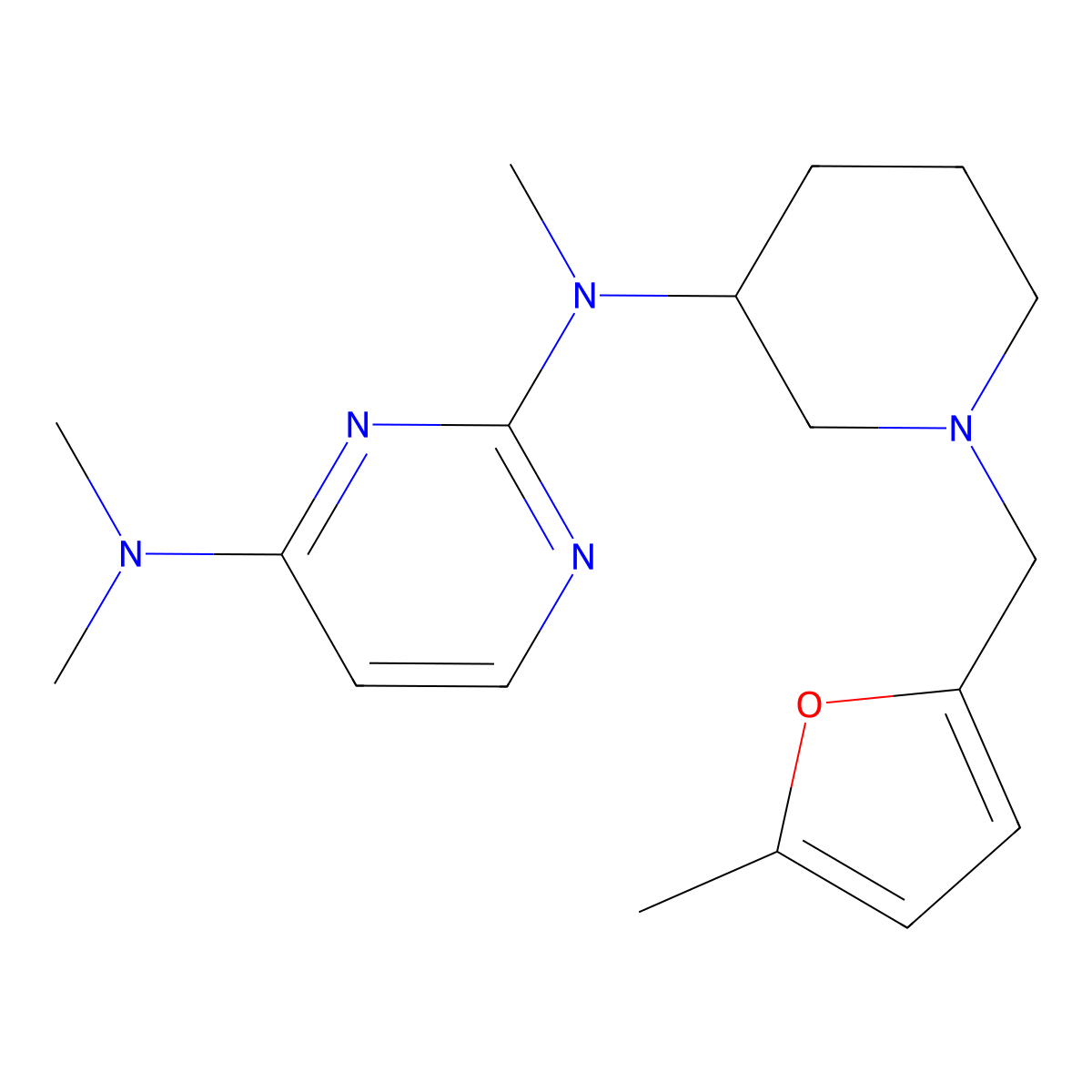 N2,N4,N4-trimethyl-N2-{1-[(5-methylfuran-2-yl)methyl]piperidin-3-yl}pyrimidine-2,4-diamine molecular structure, CAS 3054614-61-5