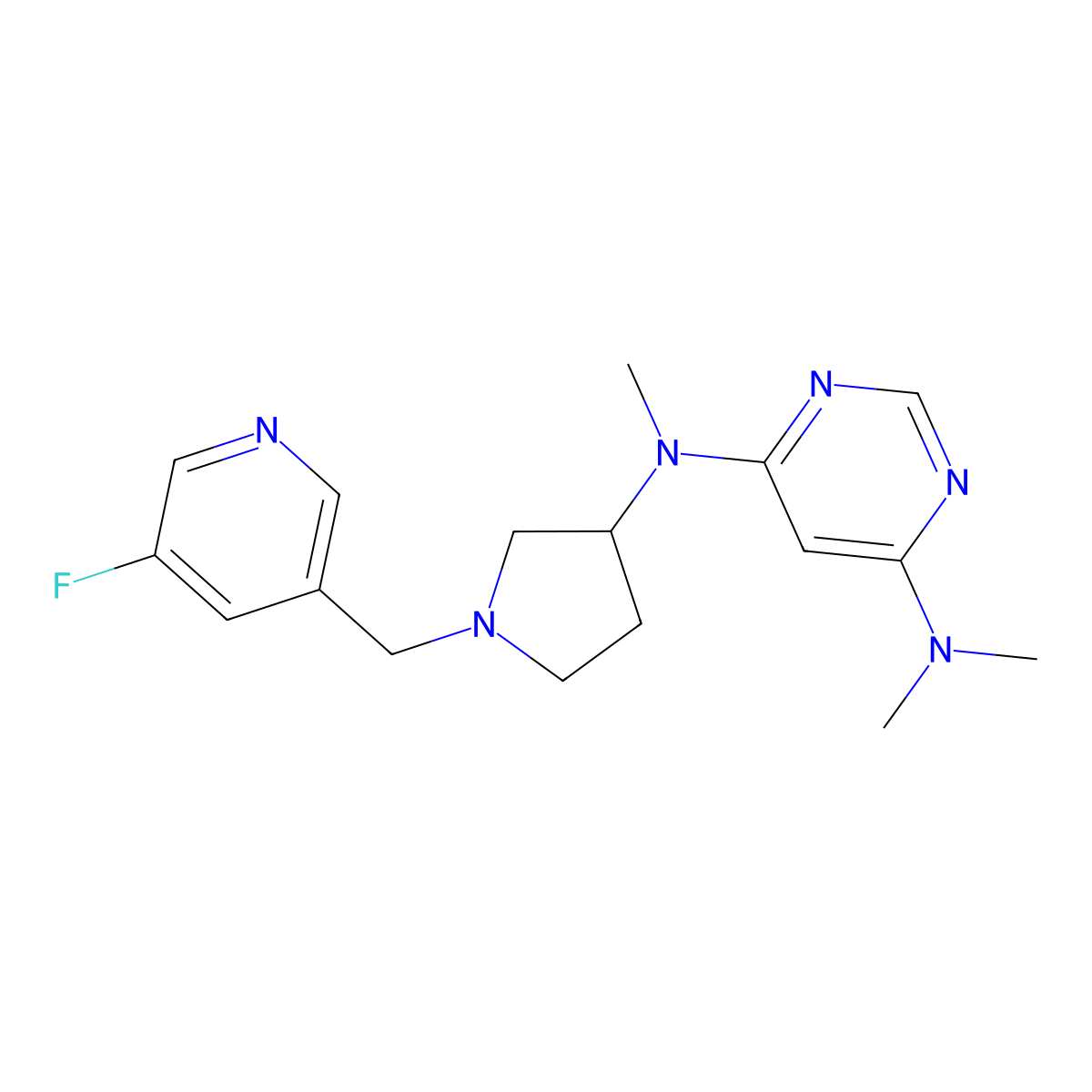 N4-{1-[(5-fluoropyridin-3-yl)methyl]pyrrolidin-3-yl}-N4,N6,N6-trimethylpyrimidine-4,6-diamine molecular structure, CAS 3054614-64-8