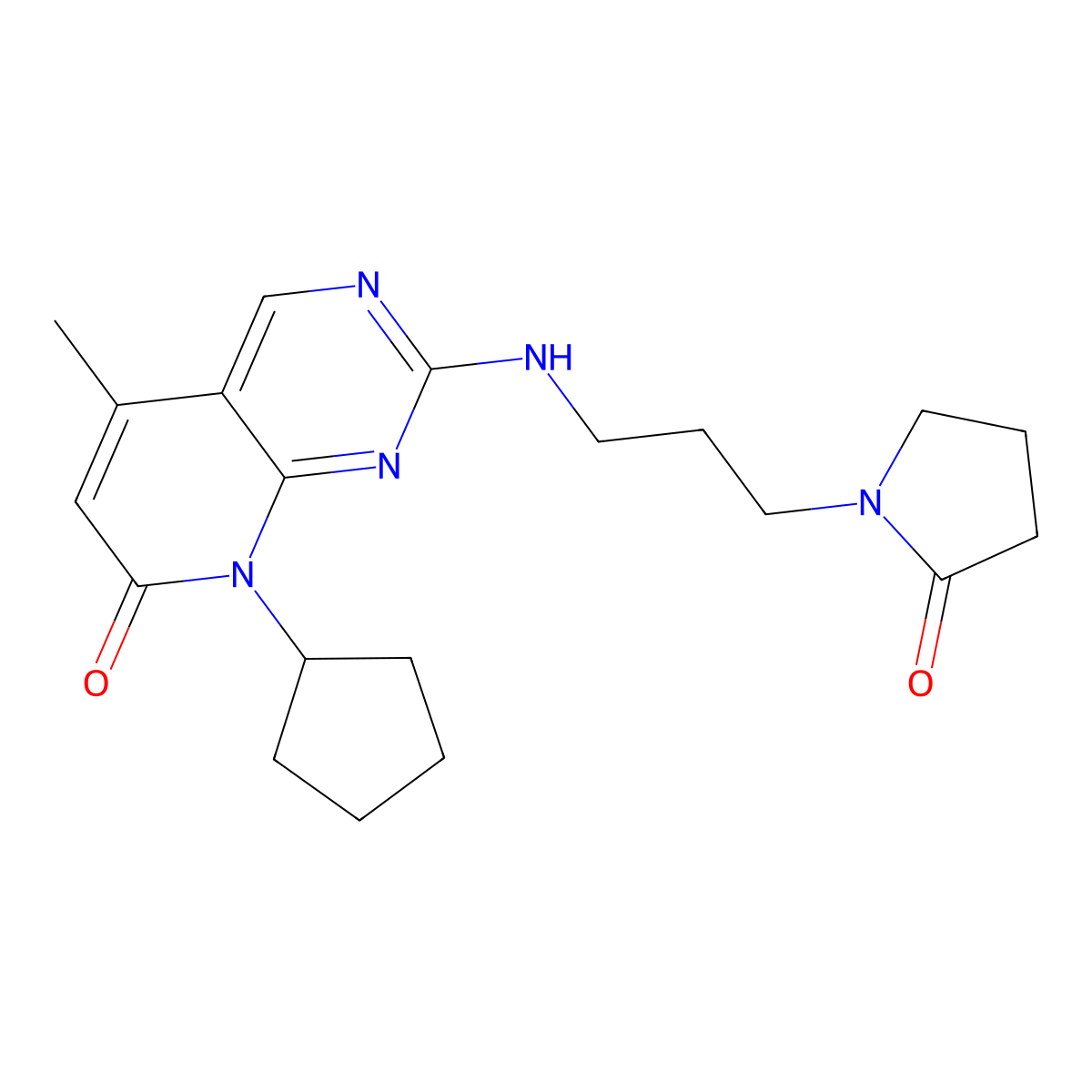 1-[3-({8-cyclopentyl-5-methyl-7-oxo-7H,8H-pyrido[2,3-d]pyrimidin-2-yl}amino)propyl]pyrrolidin-2-one molecular structure, CAS 3054614-65-9
