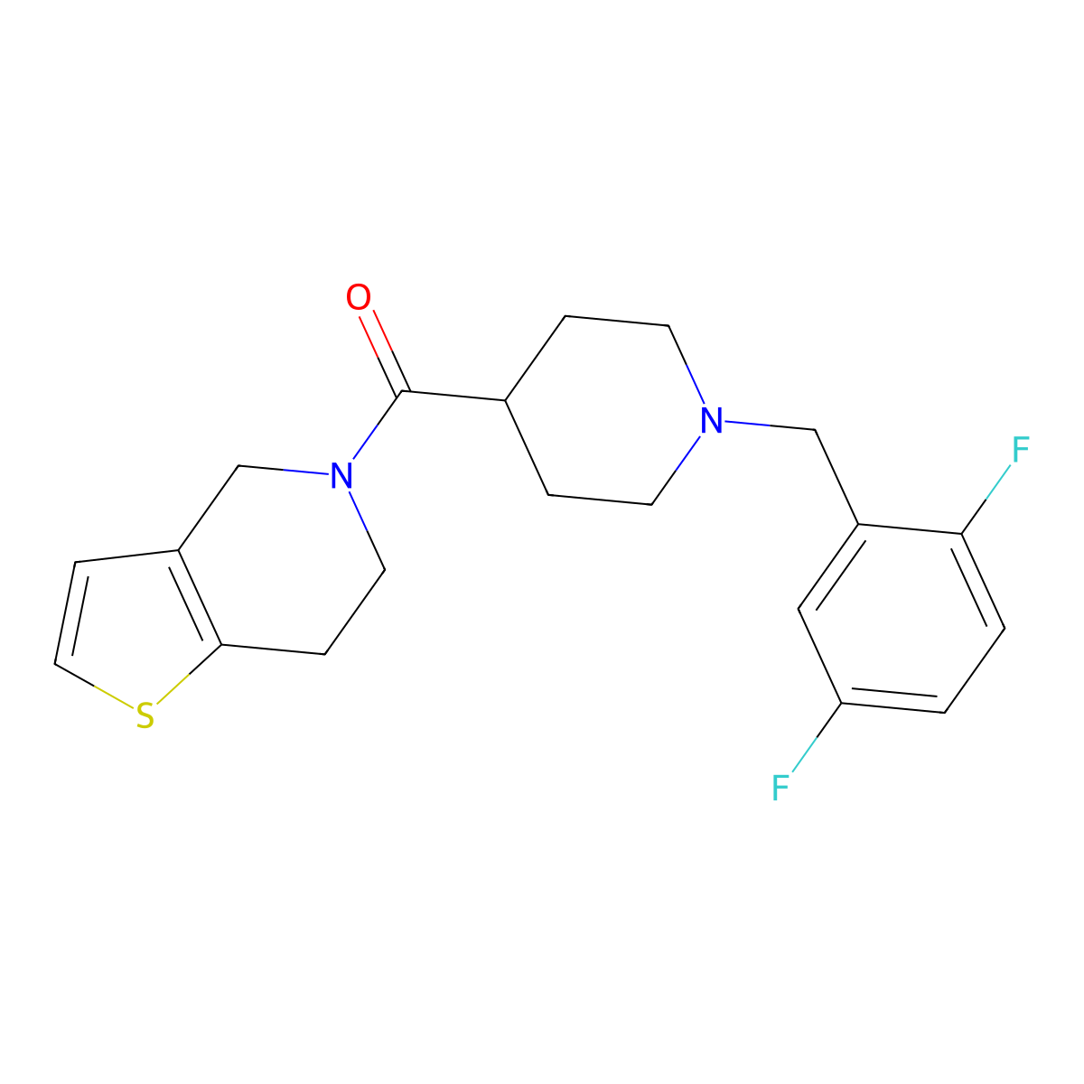 1-[(2,5-difluorophenyl)methyl]-4-{4H,5H,6H,7H-thieno[3,2-c]pyridine-5-carbonyl}piperidine molecular structure, CAS 3054614-71-7