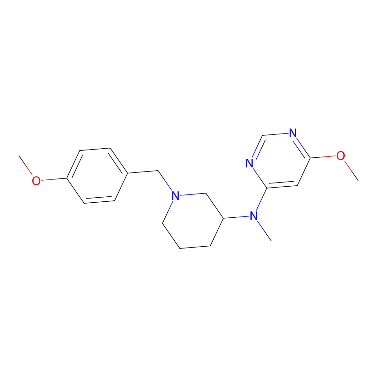 6-methoxy-N-{1-[(4-methoxyphenyl)methyl]piperidin-3-yl}-N-methylpyrimidin-4-amine molecular structure, CAS 3054614-73-9