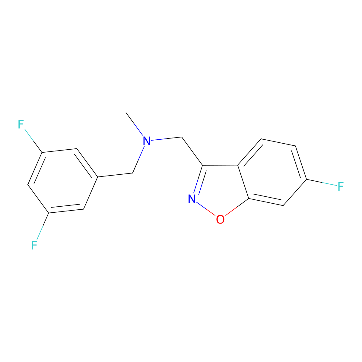 [(3,5-Difluorophenyl)methyl][(6-fluoro-1,2-benzoxazol-3-yl)methyl]methylamine molecular structure, CAS 3054614-77-3