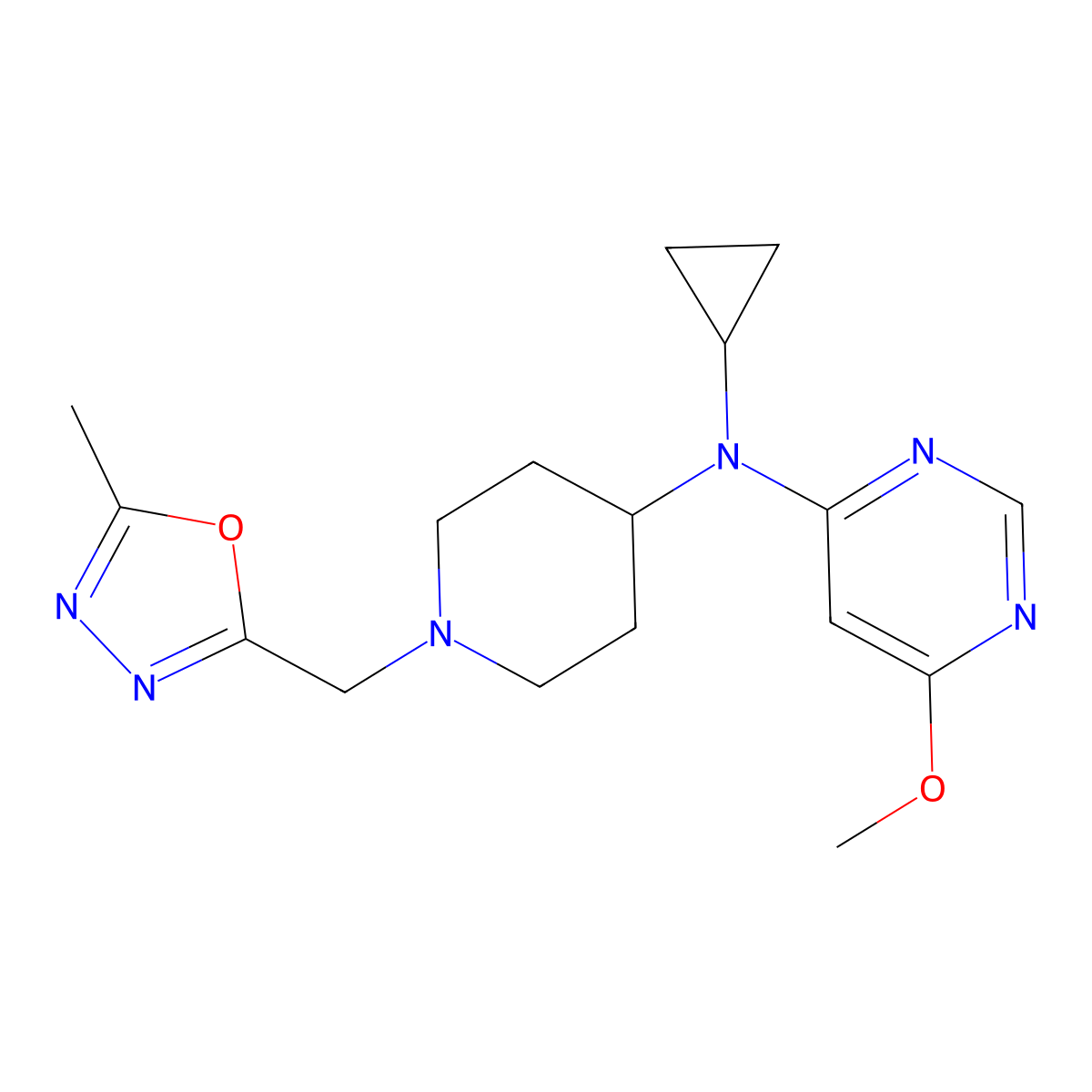 N-cyclopropyl-6-methoxy-N-{1-[(5-methyl-1,3,4-oxadiazol-2-yl)methyl]piperidin-4-yl}pyrimidin-4-amine molecular structure, CAS 3054614-78-4