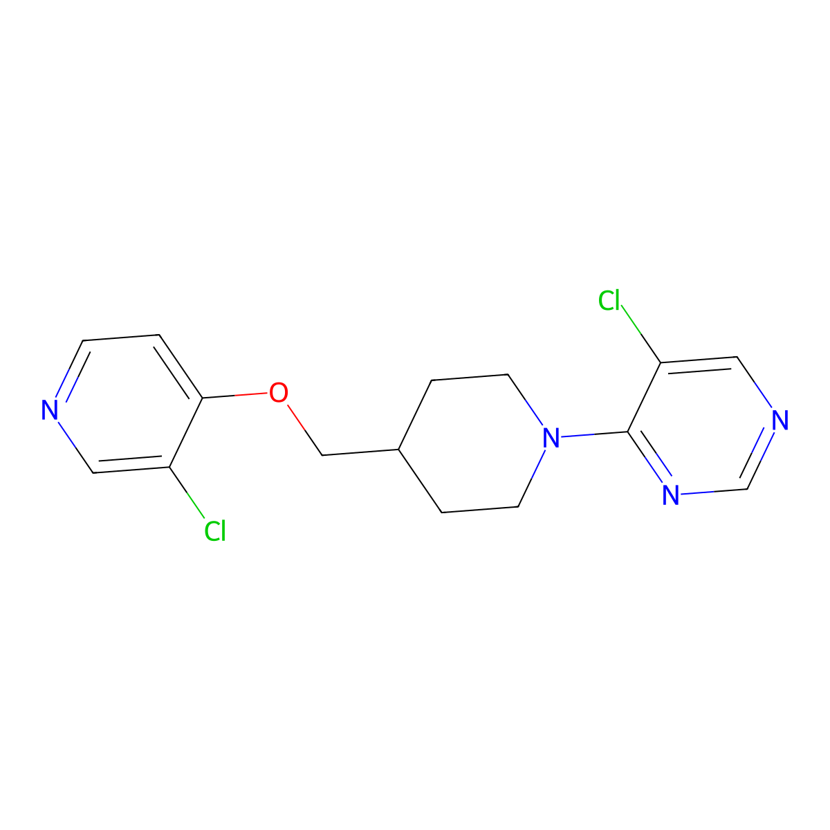 5-Chloro-4-(4-{[(3-chloropyridin-4-yl)oxy]methyl}piperidin-1-yl)pyrimidine molecular structure, CAS 3054614-79-5