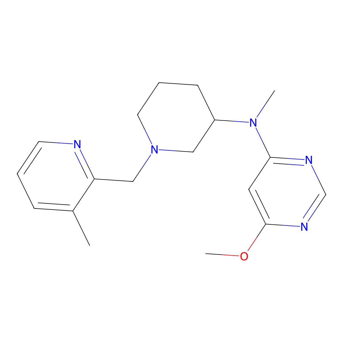6-methoxy-N-methyl-N-{1-[(3-methylpyridin-2-yl)methyl]piperidin-3-yl}pyrimidin-4-amine molecular structure, CAS 3054614-87-5