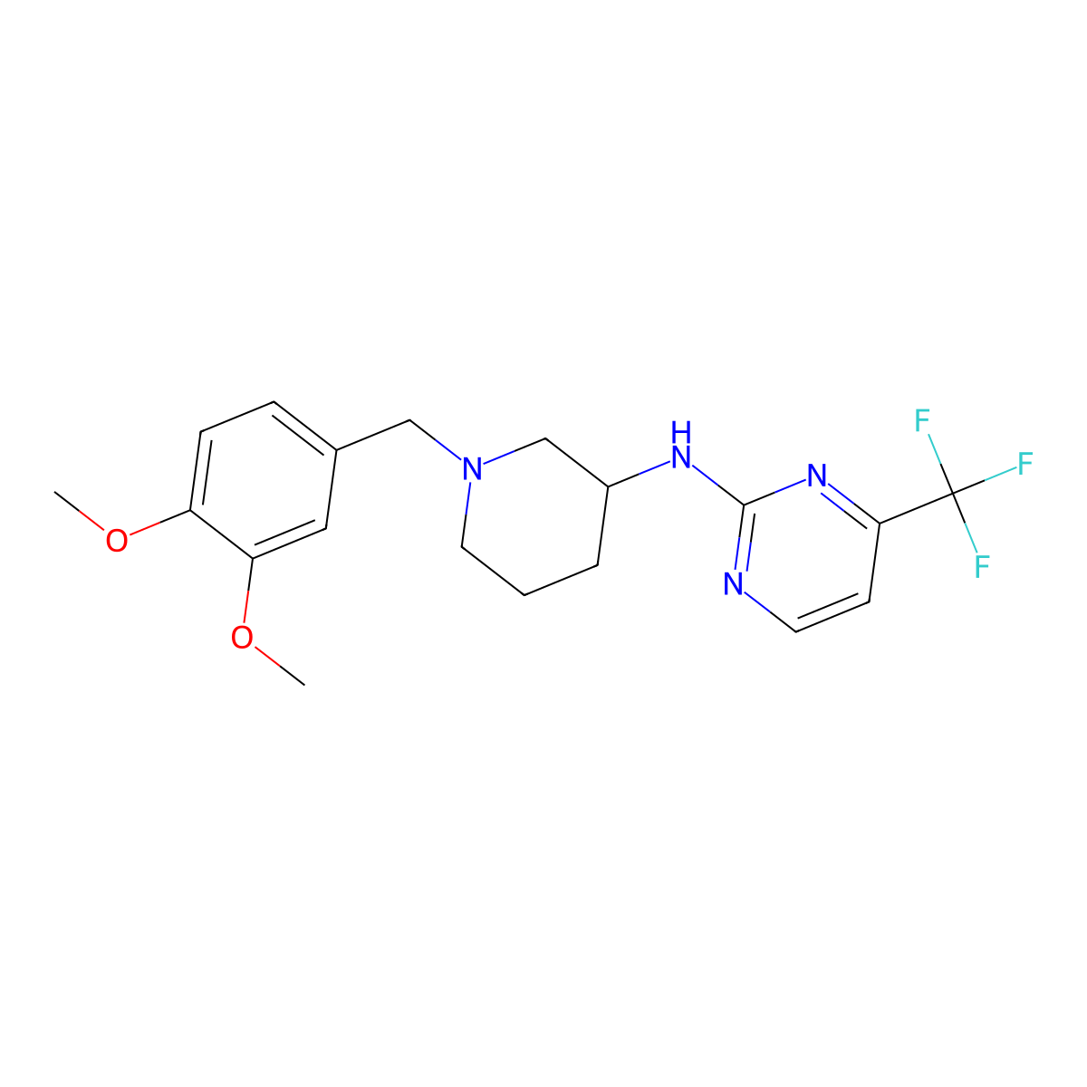 N-{1-[(3,4-dimethoxyphenyl)methyl]piperidin-3-yl}-4-(trifluoromethyl)pyrimidin-2-amine molecular structure, CAS 3054614-88-6