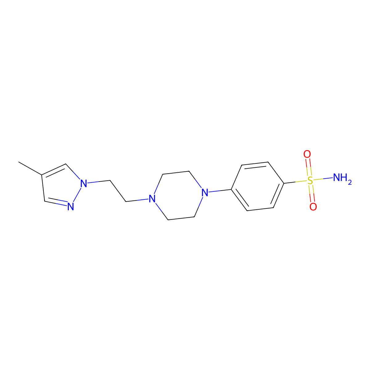4-{4-[2-(4-methyl-1H-pyrazol-1-yl)ethyl]piperazin-1-yl}benzene-1-sulfonamide molecular structure, CAS 3054614-89-7
