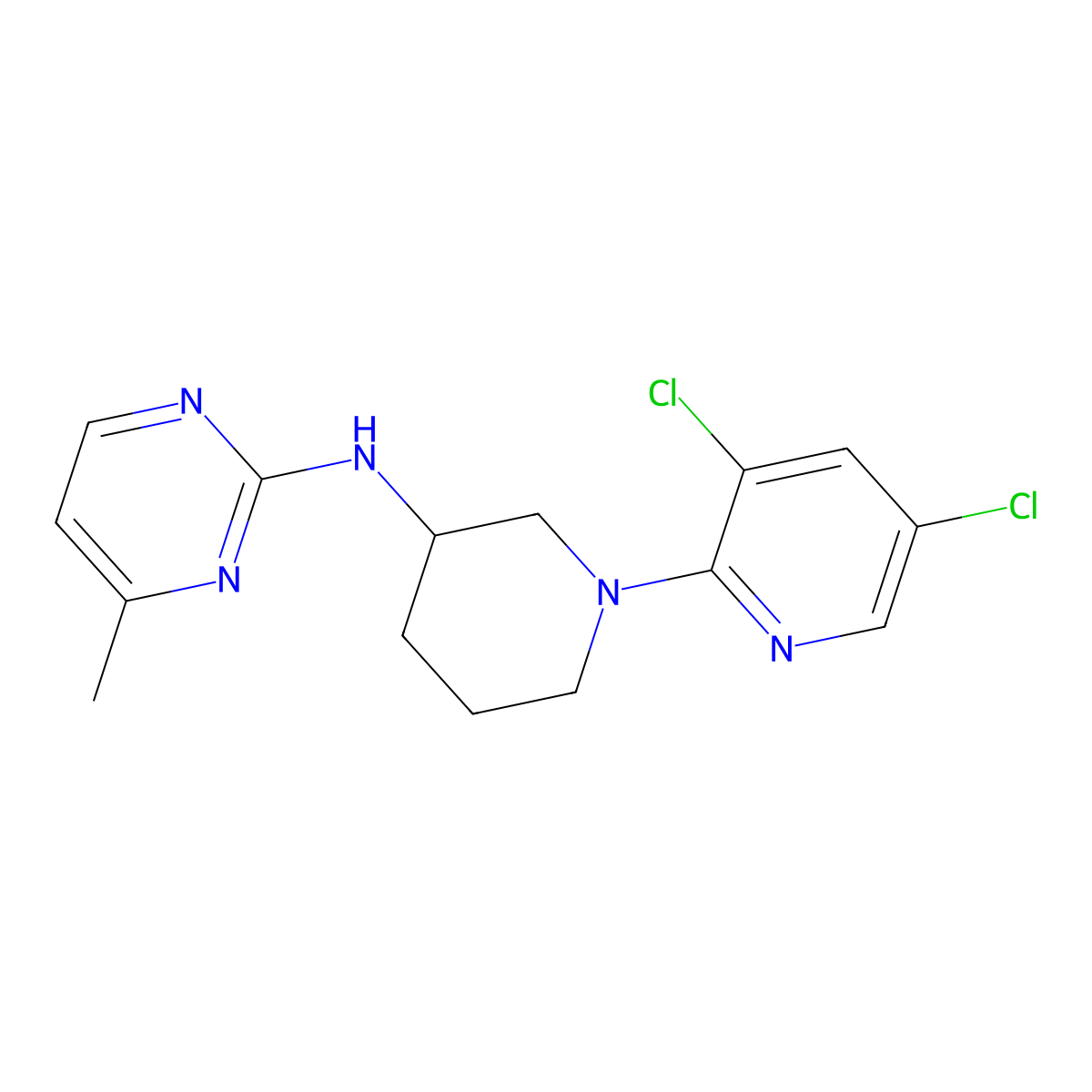 N-[1-(3,5-dichloropyridin-2-yl)piperidin-3-yl]-4-methylpyrimidin-2-amine molecular structure, CAS 3054614-90-0