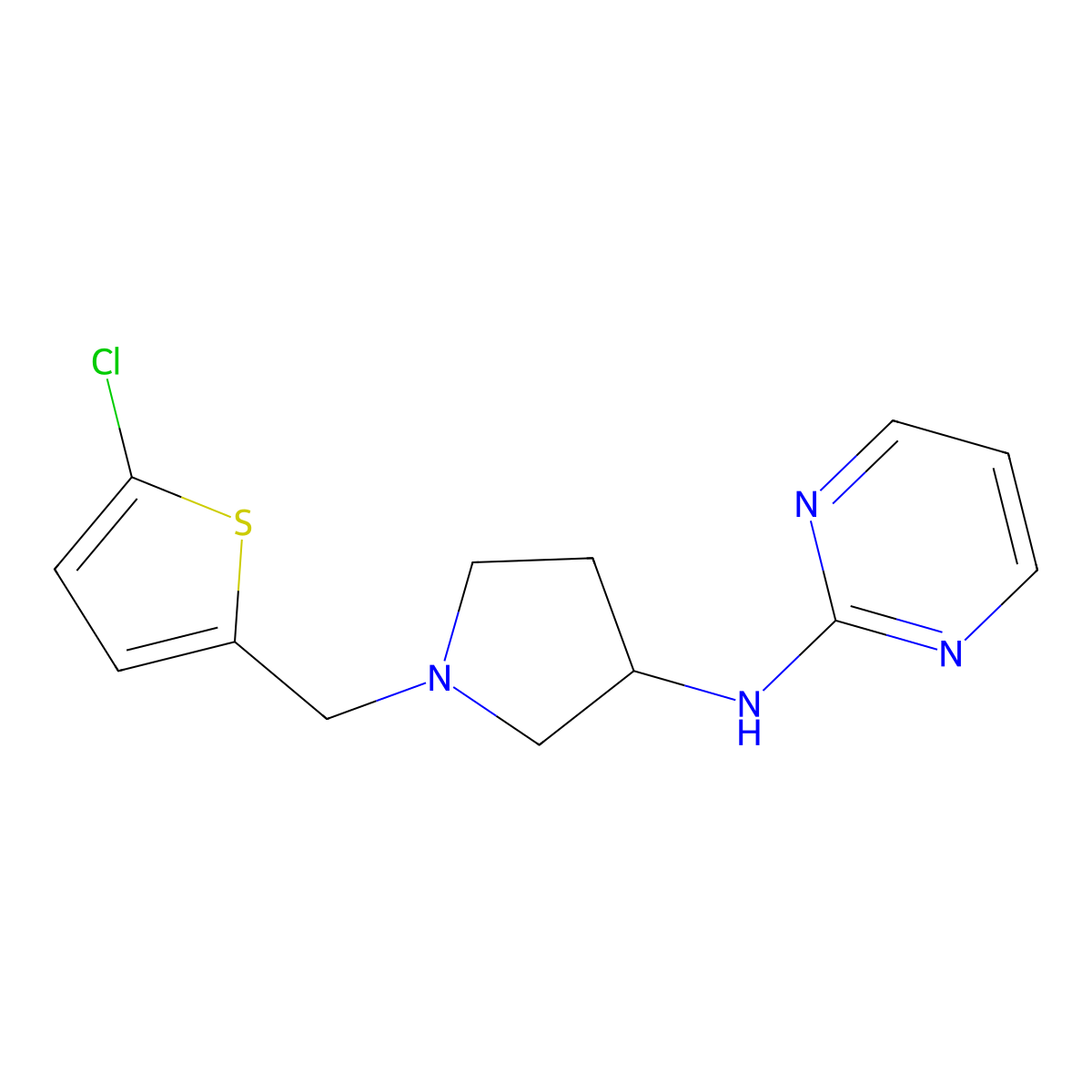 N-{1-[(5-chlorothiophen-2-yl)methyl]pyrrolidin-3-yl}pyrimidin-2-amine molecular structure, CAS 3054614-98-8