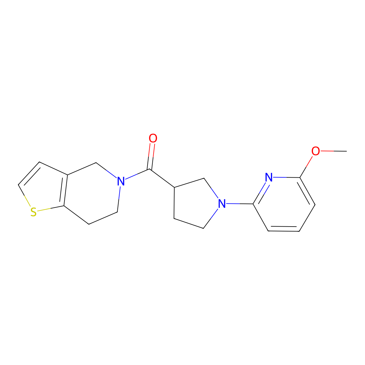 2-methoxy-6-(3-{4H,5H,6H,7H-thieno[3,2-c]pyridine-5-carbonyl}pyrrolidin-1-yl)pyridine molecular structure, CAS 3054614-99-9