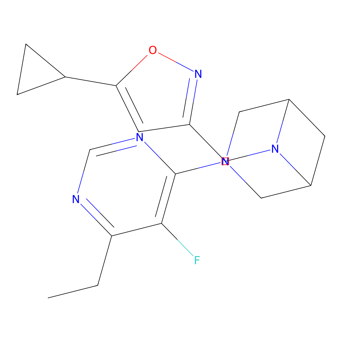 6-[(5-Cyclopropyl-1,2-oxazol-3-yl)methyl]-3-(6-ethyl-5-fluoropyrimidin-4-yl)-3,6-diazabicyclo[3.1.1]heptane molecular structure, CAS 3054615-00-5