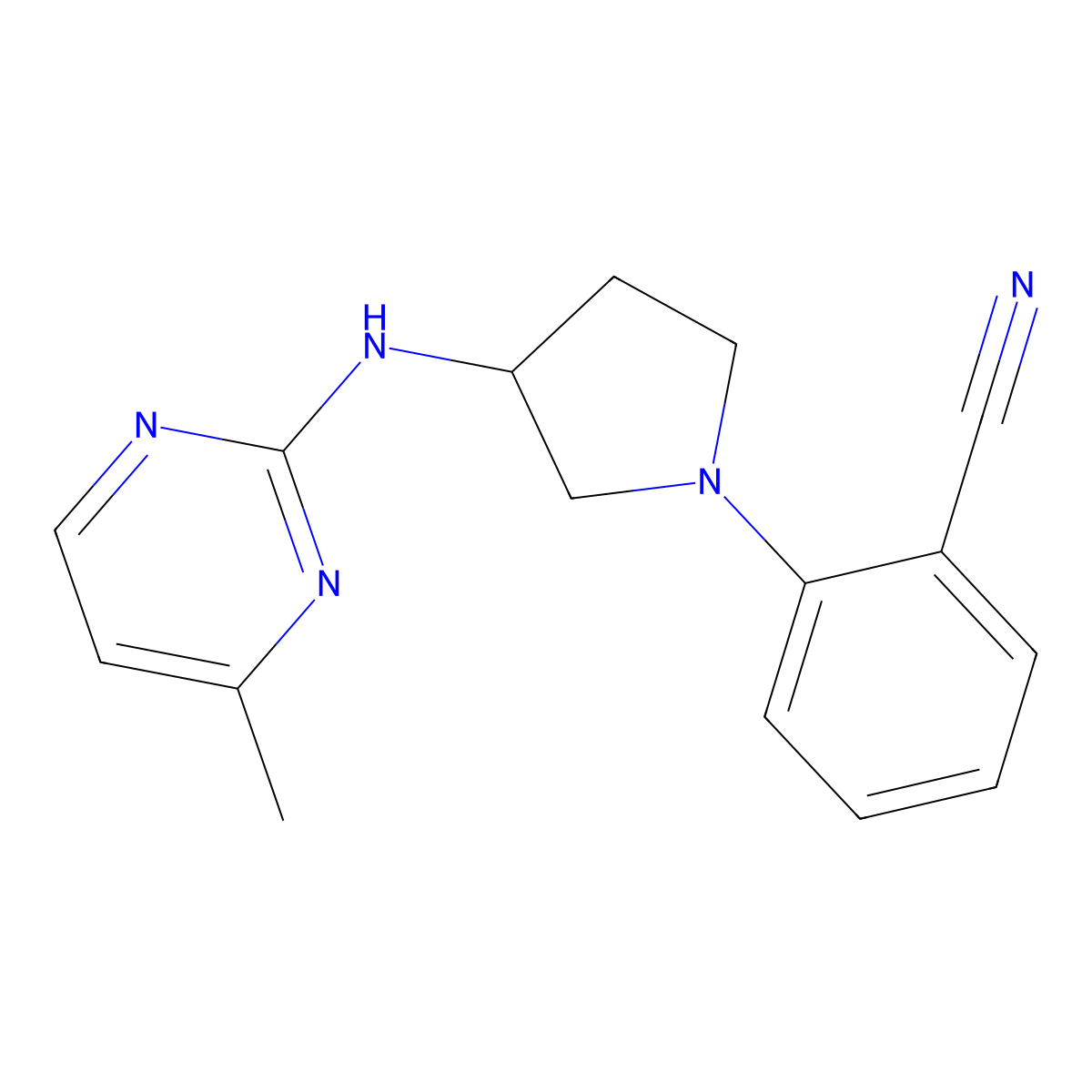 2-{3-[(4-Methylpyrimidin-2-yl)amino]pyrrolidin-1-yl}benzonitrile molecular structure, CAS 3054615-05-0