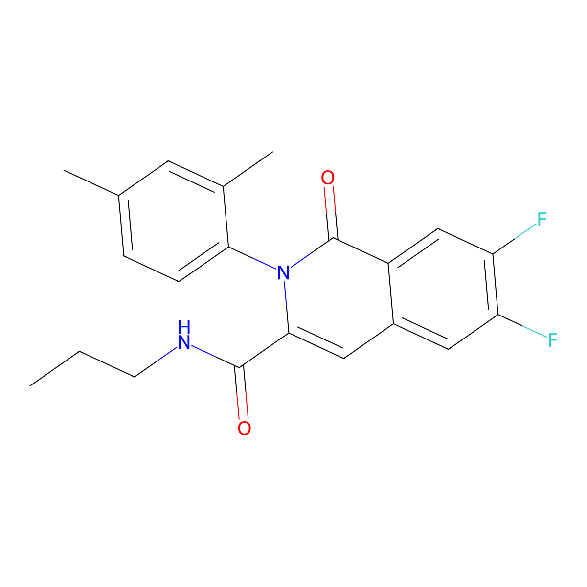 2-(2,4-dimethylphenyl)-6,7-difluoro-1-oxo-N-propyl-1,2-dihydroisoquinoline-3-carboxamide molecular structure, CAS 3054615-12-9