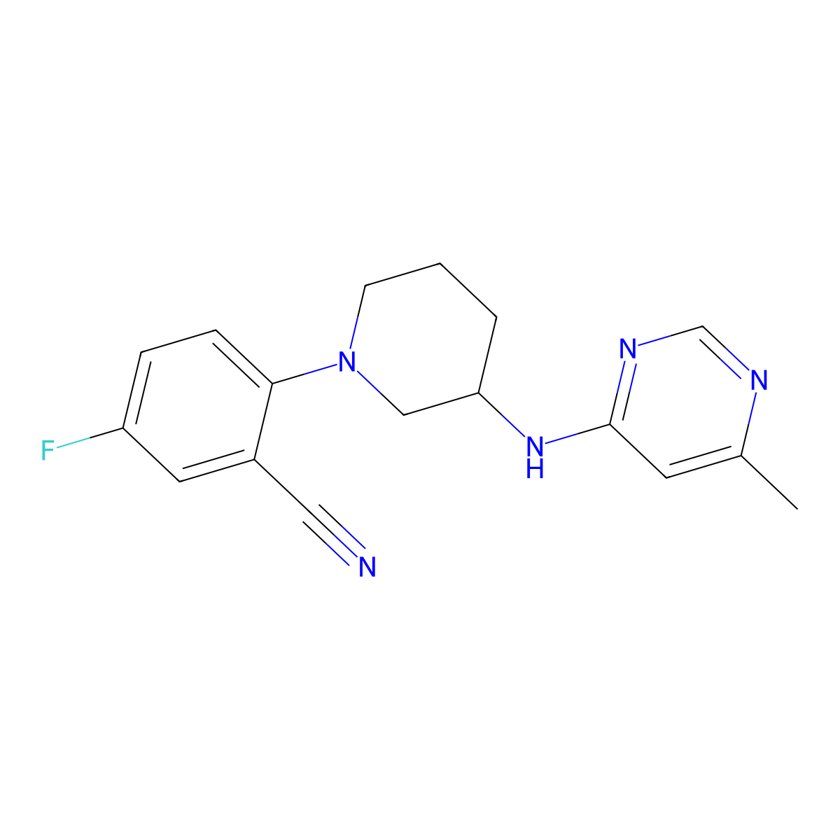 5-Fluoro-2-{3-[(6-methylpyrimidin-4-yl)amino]piperidin-1-yl}benzonitrile molecular structure, CAS 3054615-13-0