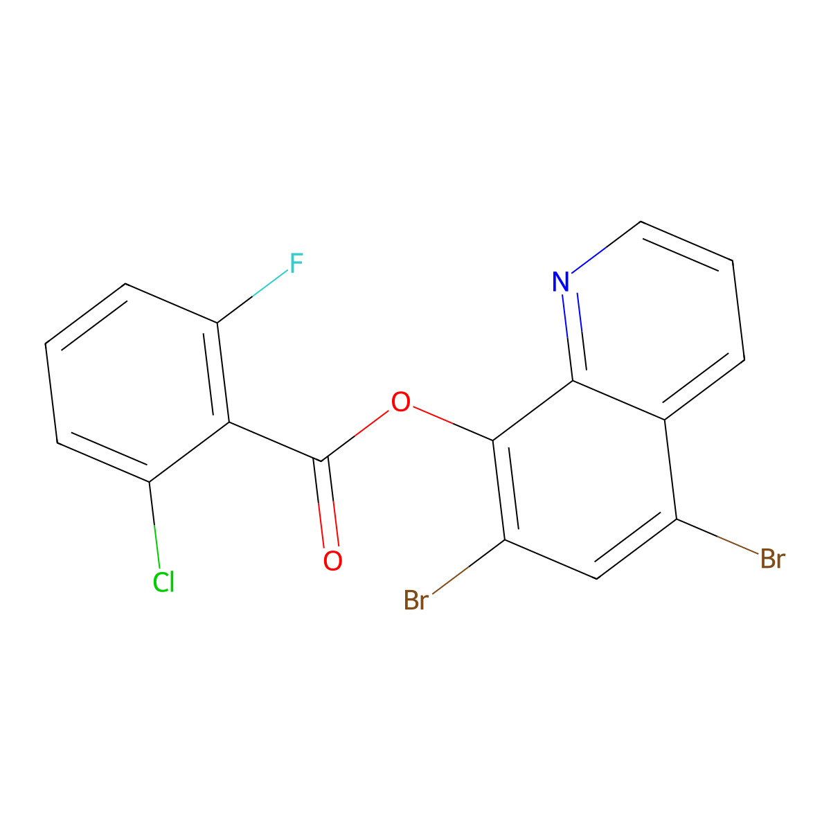 5,7-Dibromoquinolin-8-yl 2-chloro-6-fluorobenzoate molecular structure, CAS 3054615-16-3