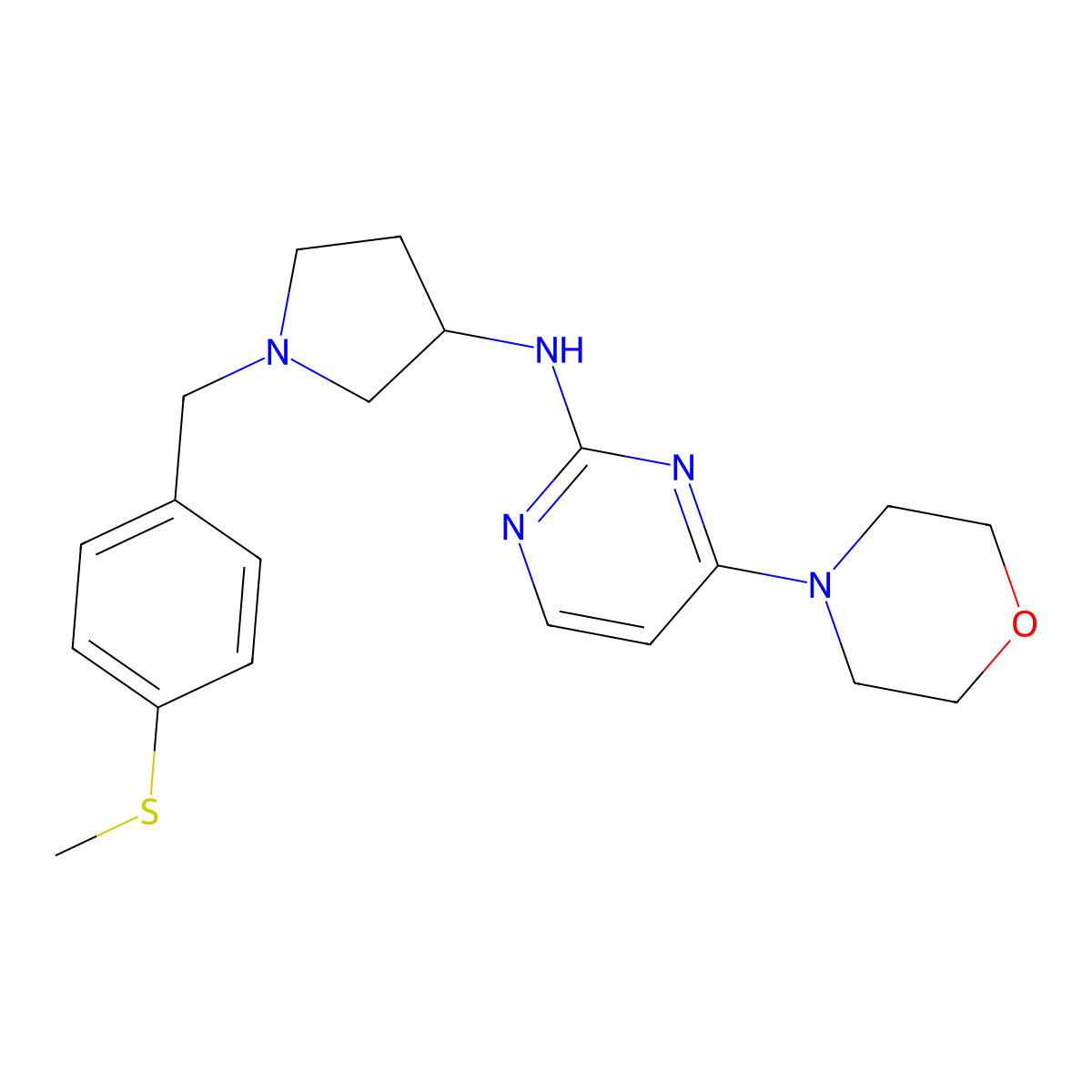 N-(1-{[4-(methylsulfanyl)phenyl]methyl}pyrrolidin-3-yl)-4-(morpholin-4-yl)pyrimidin-2-amine molecular structure, CAS 3054615-21-0