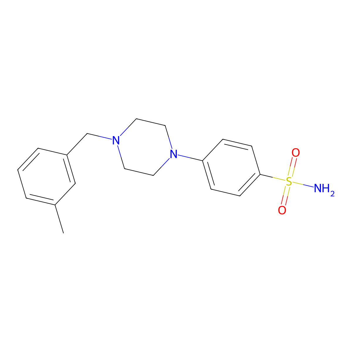 4-{4-[(3-Methylphenyl)methyl]piperazin-1-yl}benzene-1-sulfonamide molecular structure, CAS 3054615-22-1