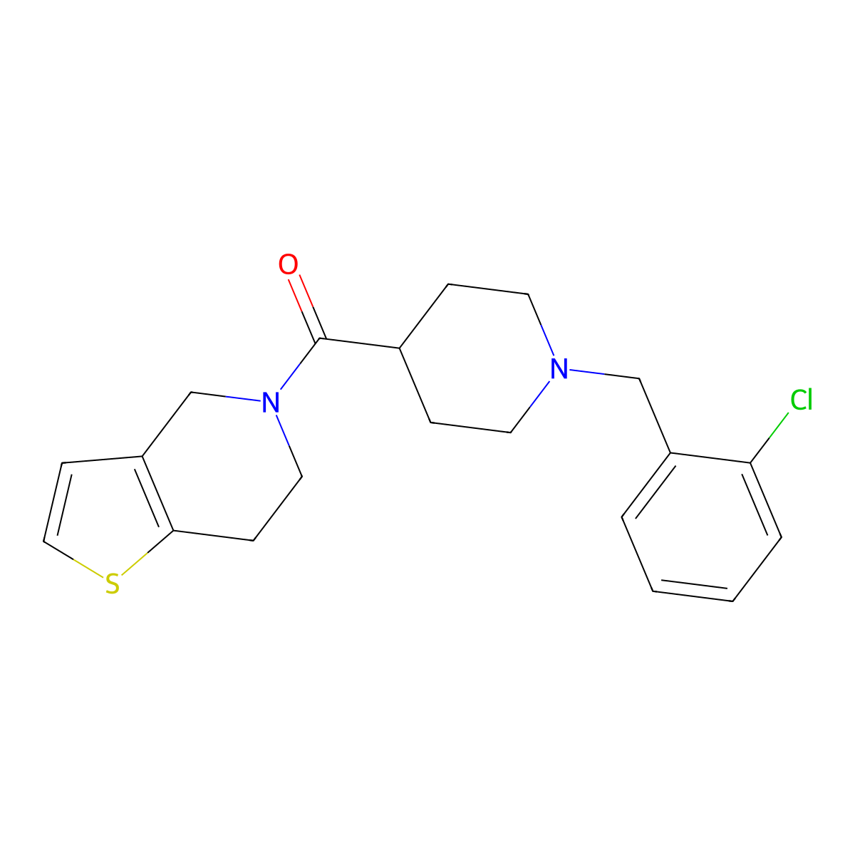 1-[(2-chlorophenyl)methyl]-4-{4H,5H,6H,7H-thieno[3,2-c]pyridine-5-carbonyl}piperidine molecular structure, CAS 3054615-26-5