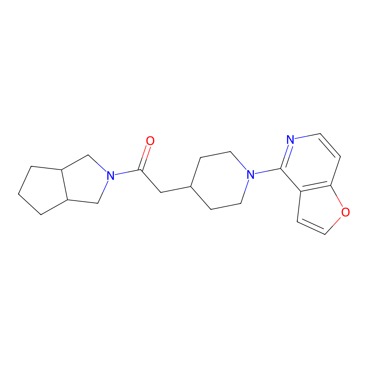 2-(1-{Furo[3,2-c]pyridin-4-yl}piperidin-4-yl)-1-{octahydrocyclopenta[c]pyrrol-2-yl}ethan-1-one molecular structure, CAS 3054615-28-7