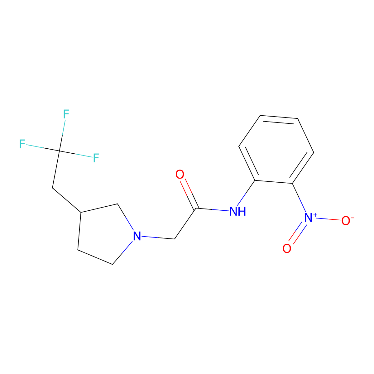 N-(2-nitrophenyl)-2-[3-(2,2,2-trifluoroethyl)pyrrolidin-1-yl]acetamide molecular structure, CAS 3054615-32-3