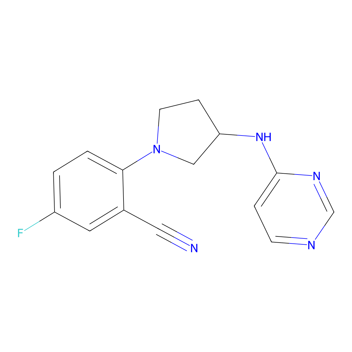 5-Fluoro-2-{3-[(pyrimidin-4-yl)amino]pyrrolidin-1-yl}benzonitrile molecular structure, CAS 3054615-33-4