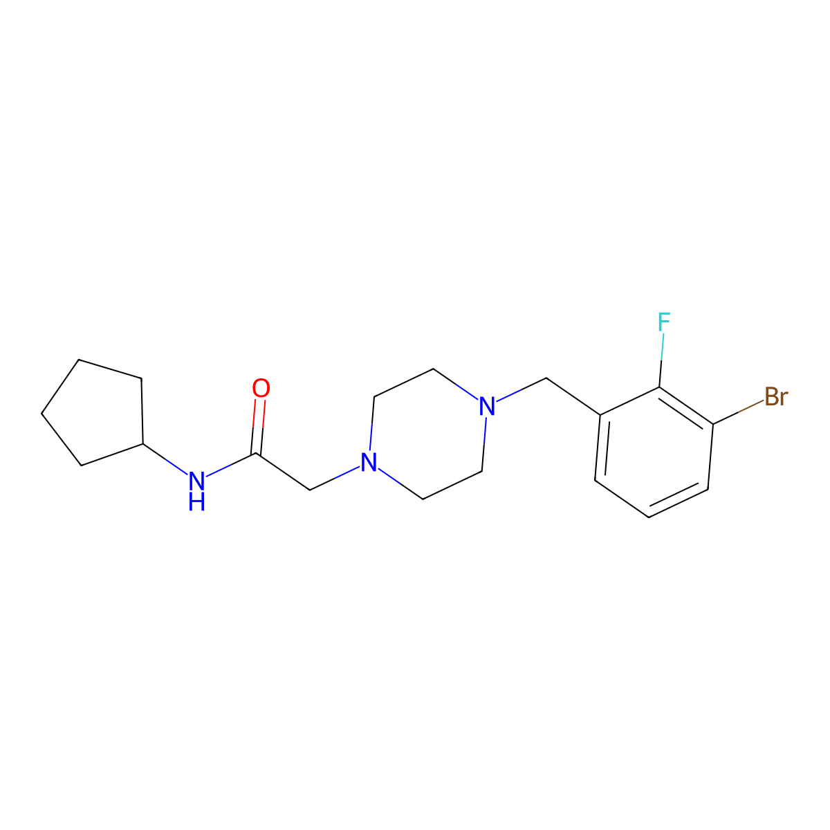 2-{4-[(3-bromo-2-fluorophenyl)methyl]piperazin-1-yl}-N-cyclopentylacetamide molecular structure, CAS 3054615-35-6