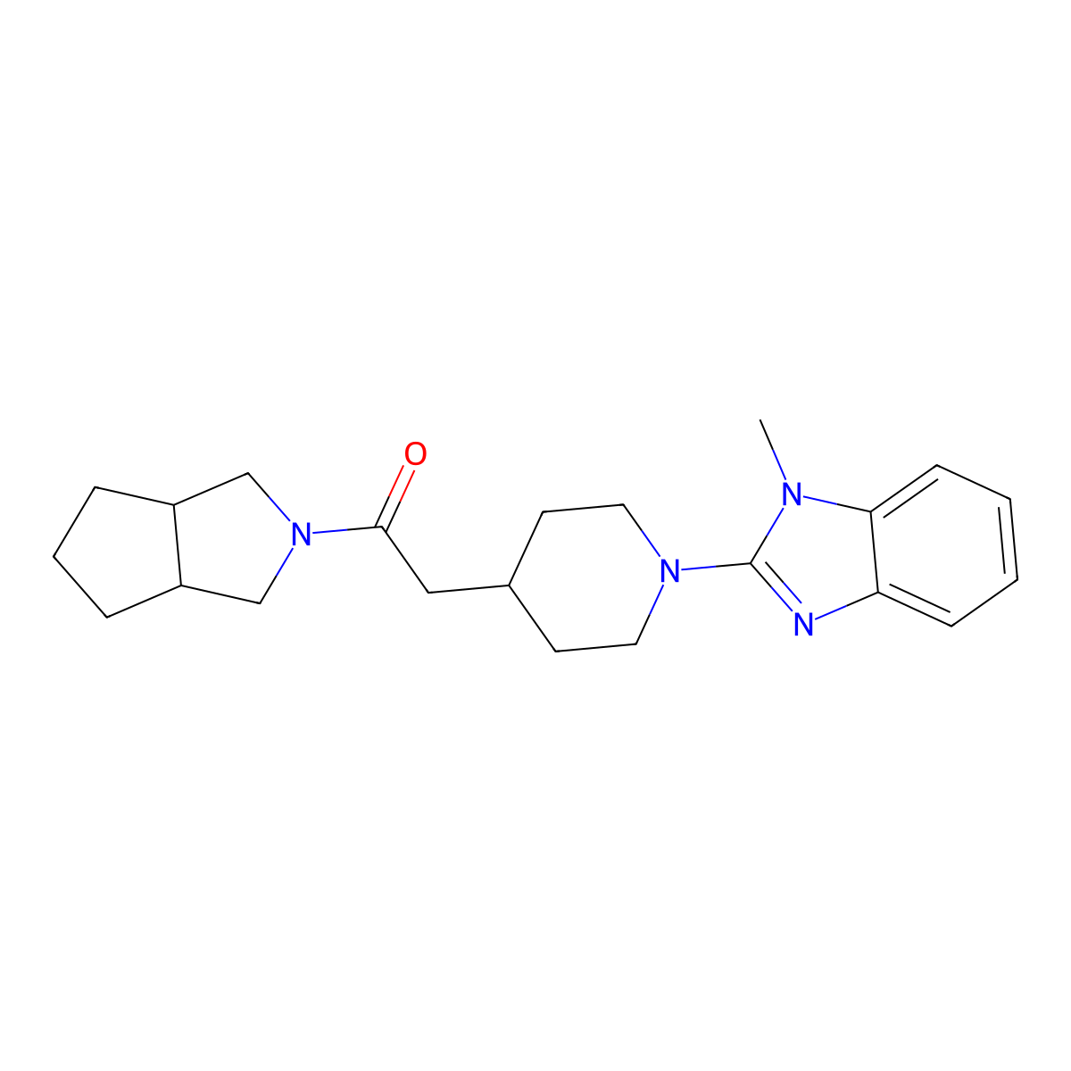 2-[1-(1-methyl-1H-1,3-benzodiazol-2-yl)piperidin-4-yl]-1-{octahydrocyclopenta[c]pyrrol-2-yl}ethan-1-one molecular structure, CAS 3054615-37-8