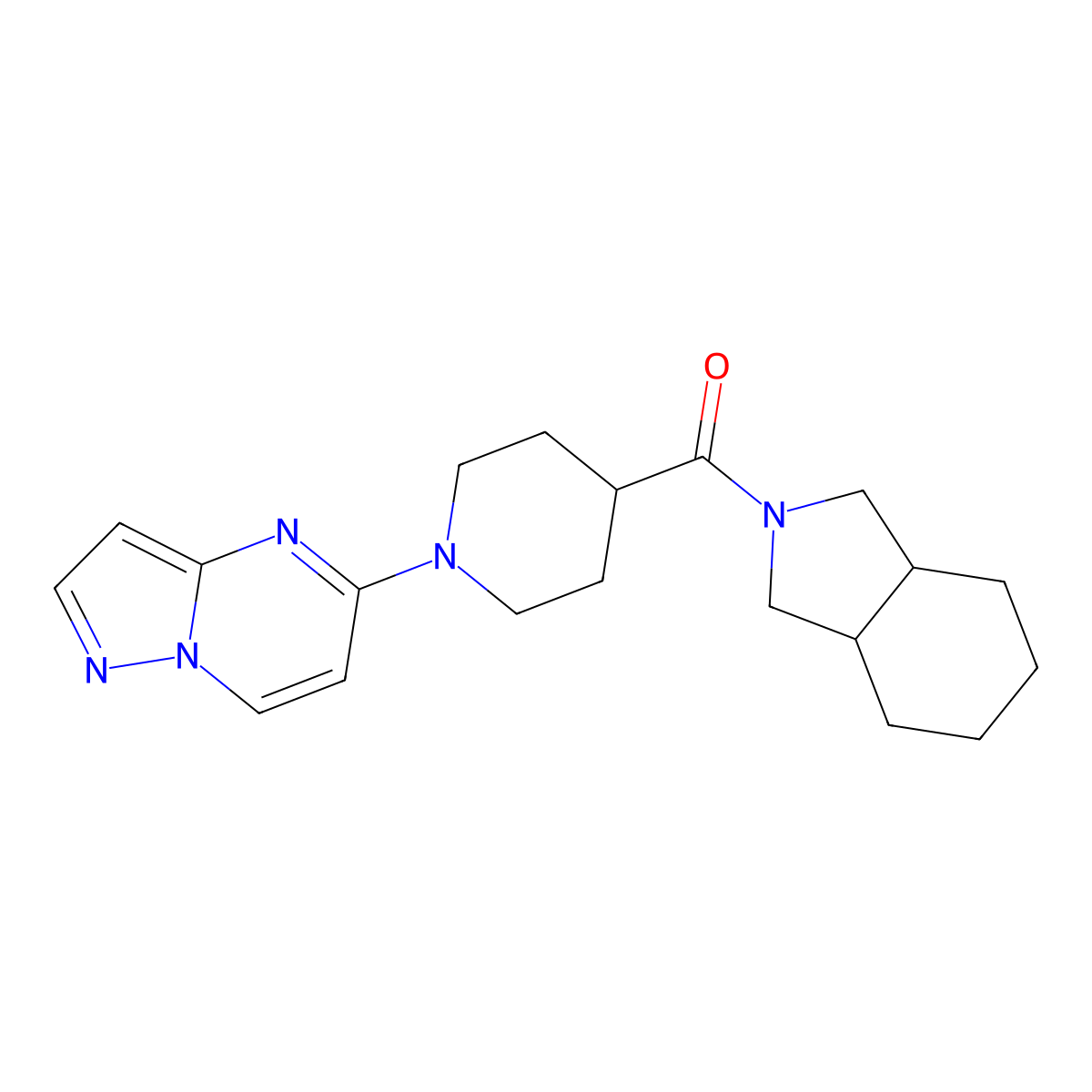 2-(1-{pyrazolo[1,5-a]pyrimidin-5-yl}piperidine-4-carbonyl)-octahydro-1H-isoindole molecular structure, CAS 3054615-39-0