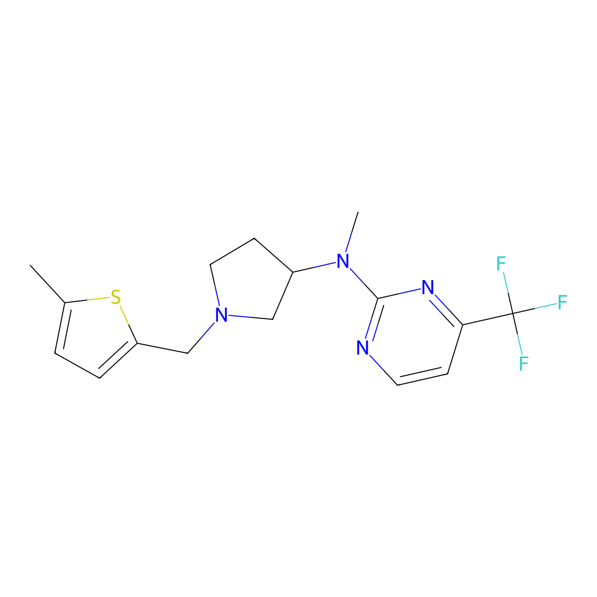 N-methyl-N-{1-[(5-methylthiophen-2-yl)methyl]pyrrolidin-3-yl}-4-(trifluoromethyl)pyrimidin-2-amine molecular structure, CAS 3054615-46-9
