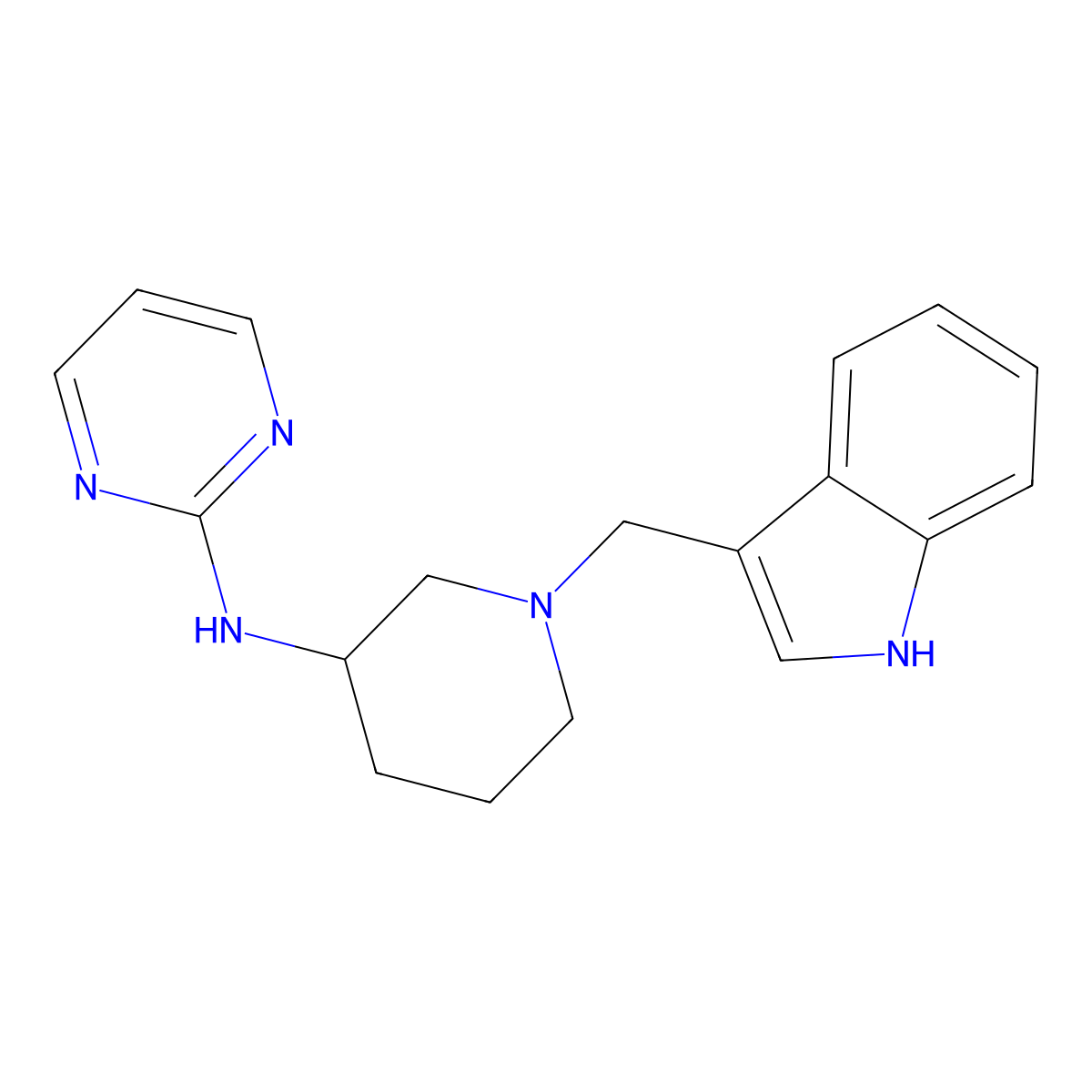 N-{1-[(1H-indol-3-yl)methyl]piperidin-3-yl}pyrimidin-2-amine molecular structure, CAS 3054615-47-0