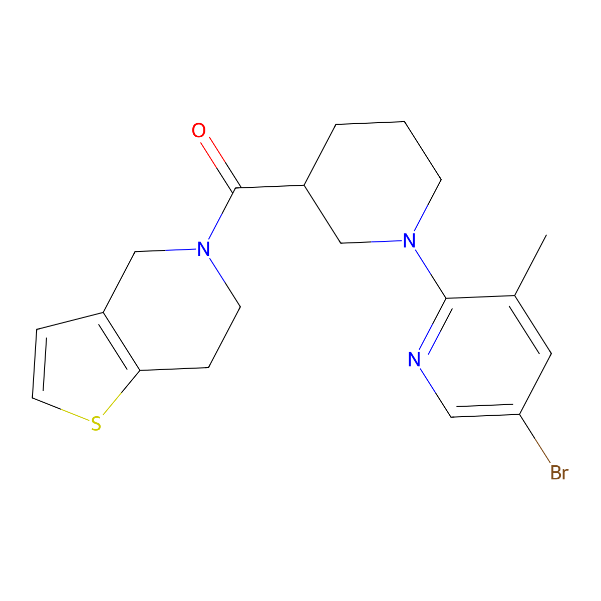 5-bromo-3-methyl-2-(3-{4H,5H,6H,7H-thieno[3,2-c]pyridine-5-carbonyl}piperidin-1-yl)pyridine molecular structure, CAS 3054615-49-2