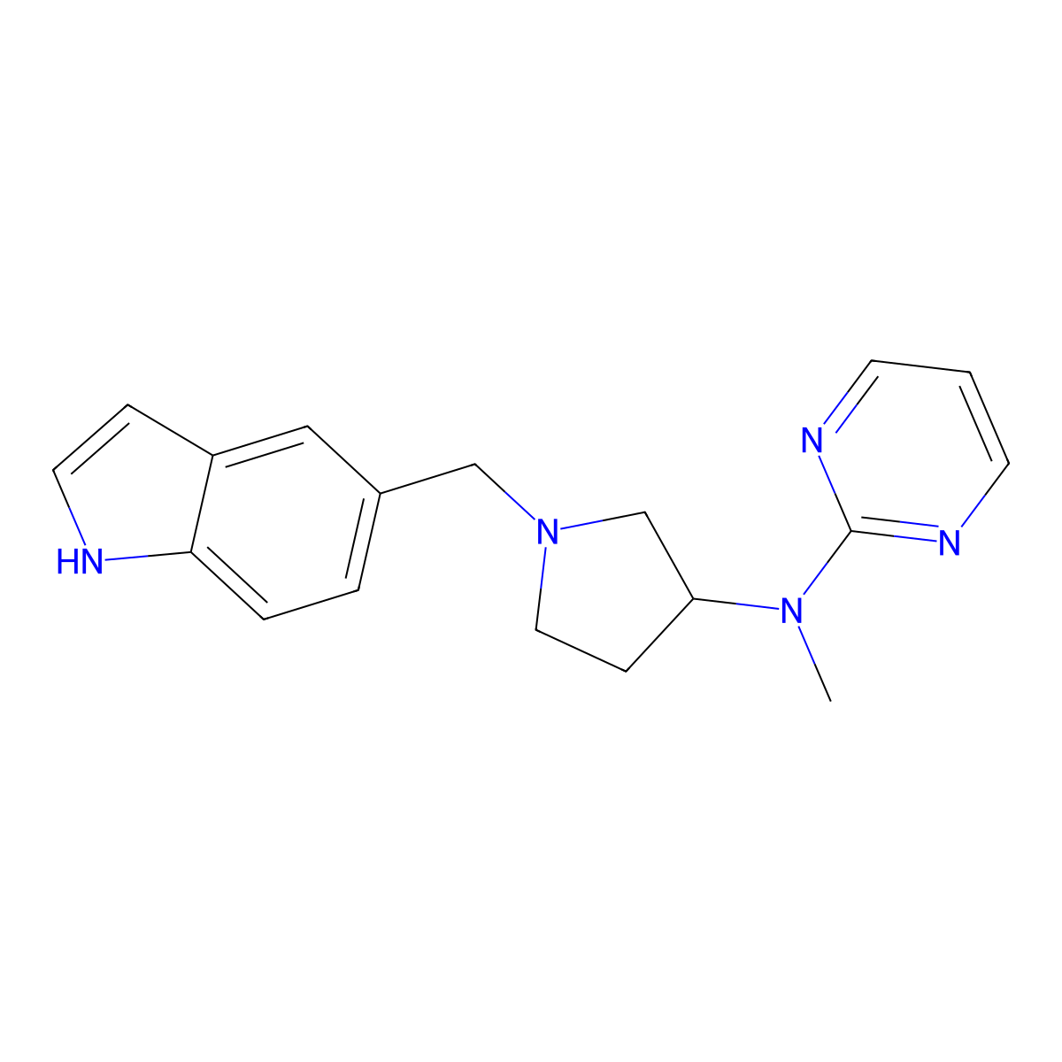 N-{1-[(1H-indol-5-yl)methyl]pyrrolidin-3-yl}-N-methylpyrimidin-2-amine molecular structure, CAS 3054615-55-0