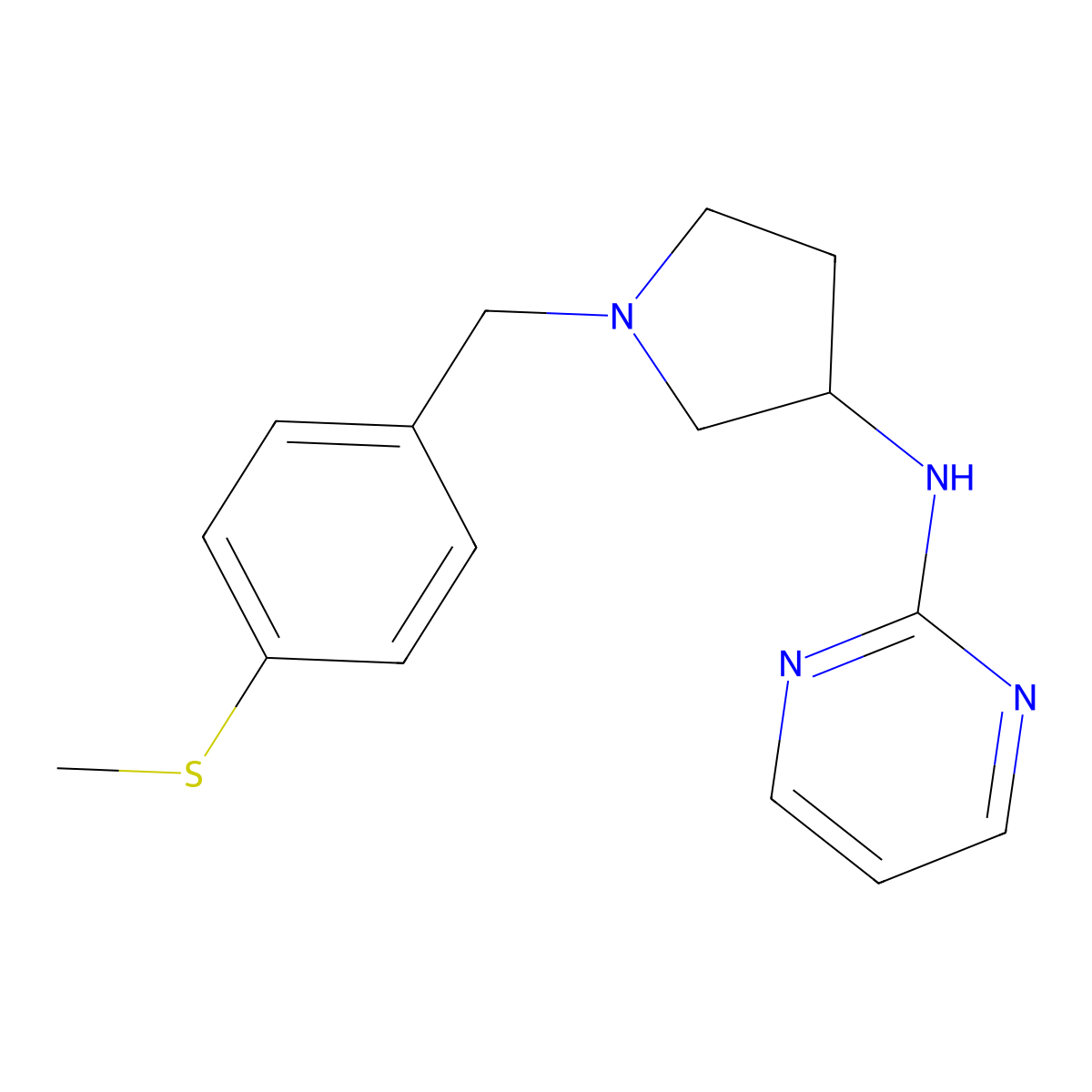 N-(1-{[4-(methylsulfanyl)phenyl]methyl}pyrrolidin-3-yl)pyrimidin-2-amine molecular structure, CAS 3054615-56-1