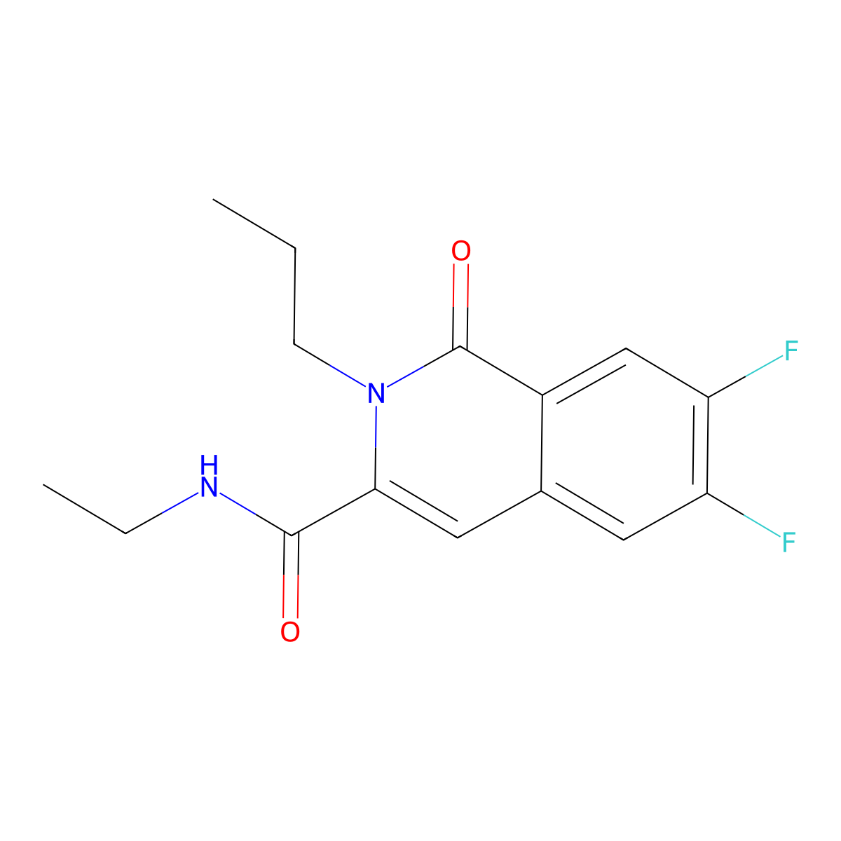 N-ethyl-6,7-difluoro-1-oxo-2-propyl-1,2-dihydroisoquinoline-3-carboxamide molecular structure, CAS 3054615-61-8
