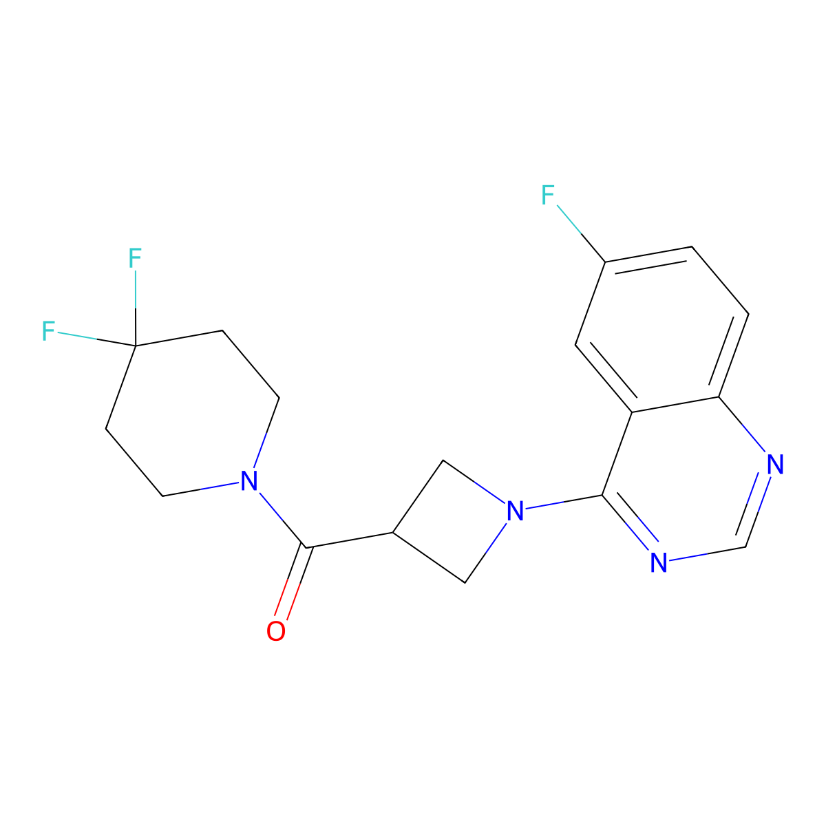 4-[3-(4,4-Difluoropiperidine-1-carbonyl)azetidin-1-yl]-6-fluoroquinazoline molecular structure, CAS 3054615-66-3
