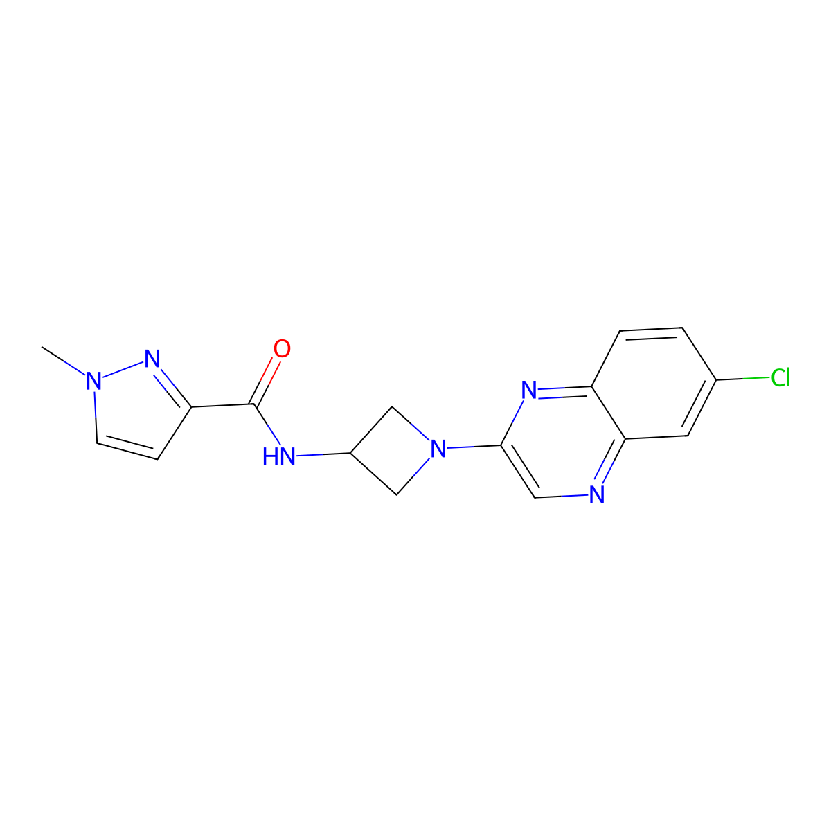 N-[1-(6-chloroquinoxalin-2-yl)azetidin-3-yl]-1-methyl-1H-pyrazole-3-carboxamide molecular structure, CAS 3054615-72-1
